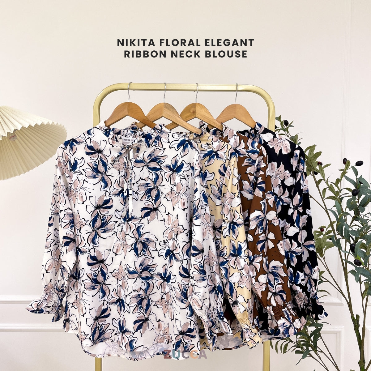 ZUCCA NIKITA BLOUSE LEHER REBEN BERCORAK FLORAL GAYA KOREA - DM248