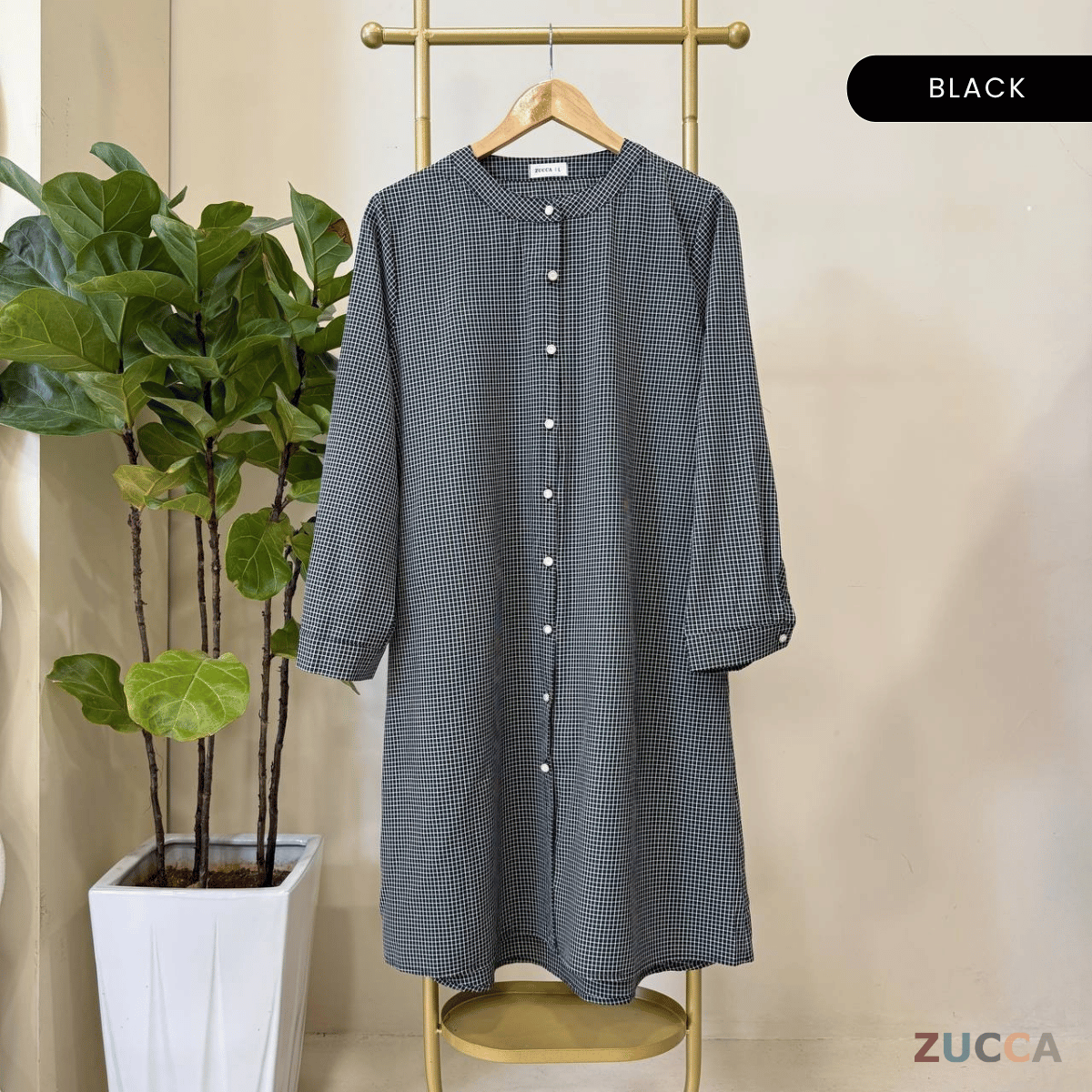 ZUCCA AVELIA GINGHAM CHECKER LONG BLOUSE - DM245 BAJU WANITA