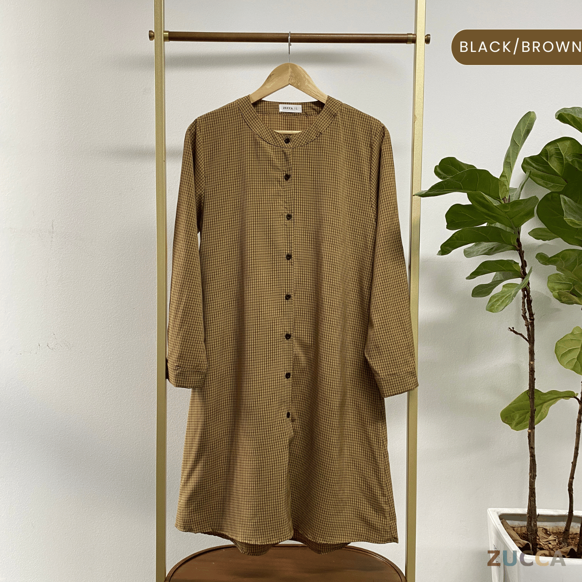 ZUCCA AVELIA GINGHAM CHECKER LONG BLOUSE - DM245 BAJU WANITA