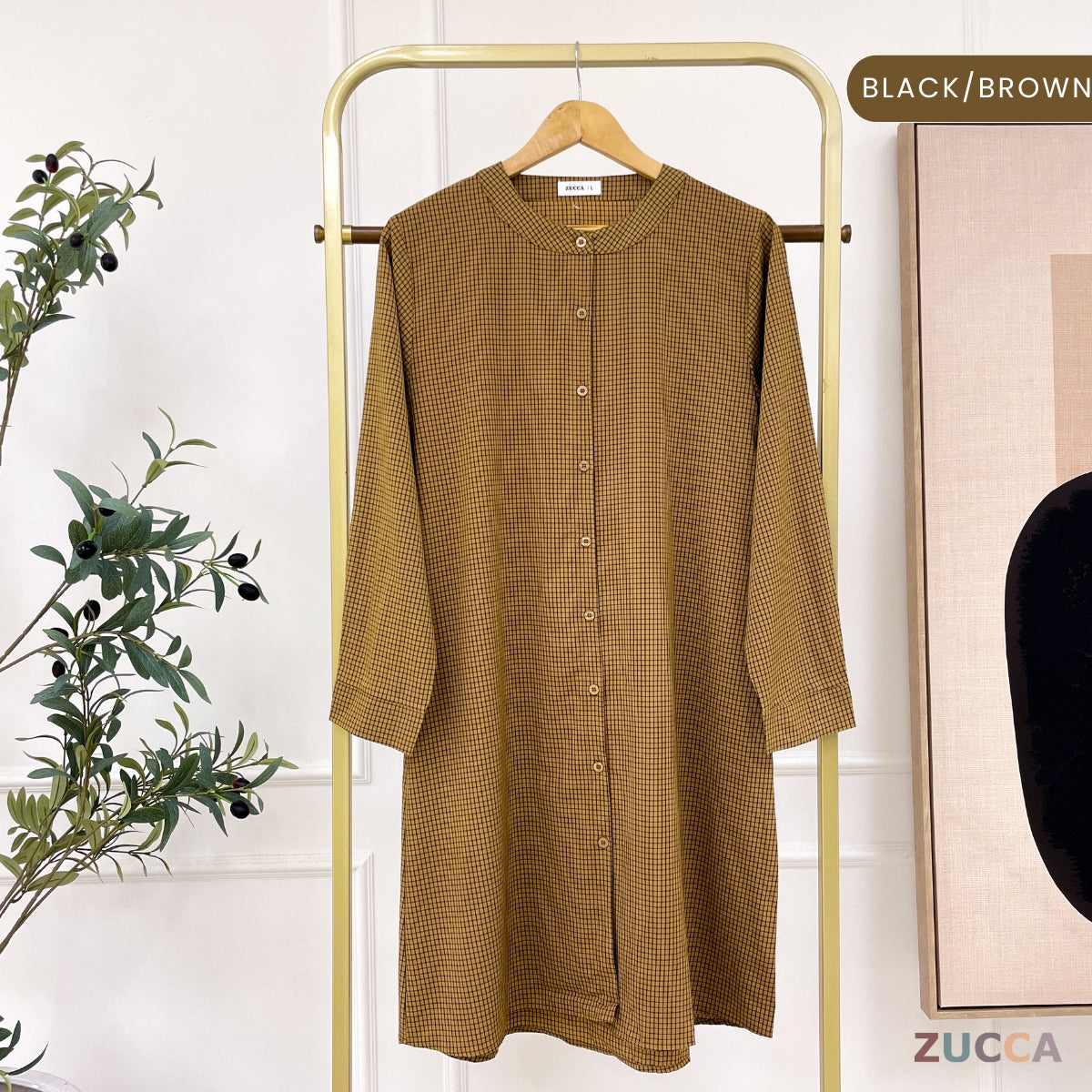 ZUCCA AVELIA GINGHAM CHECKER LONG BLOUSE - DM245 BAJU WANITA