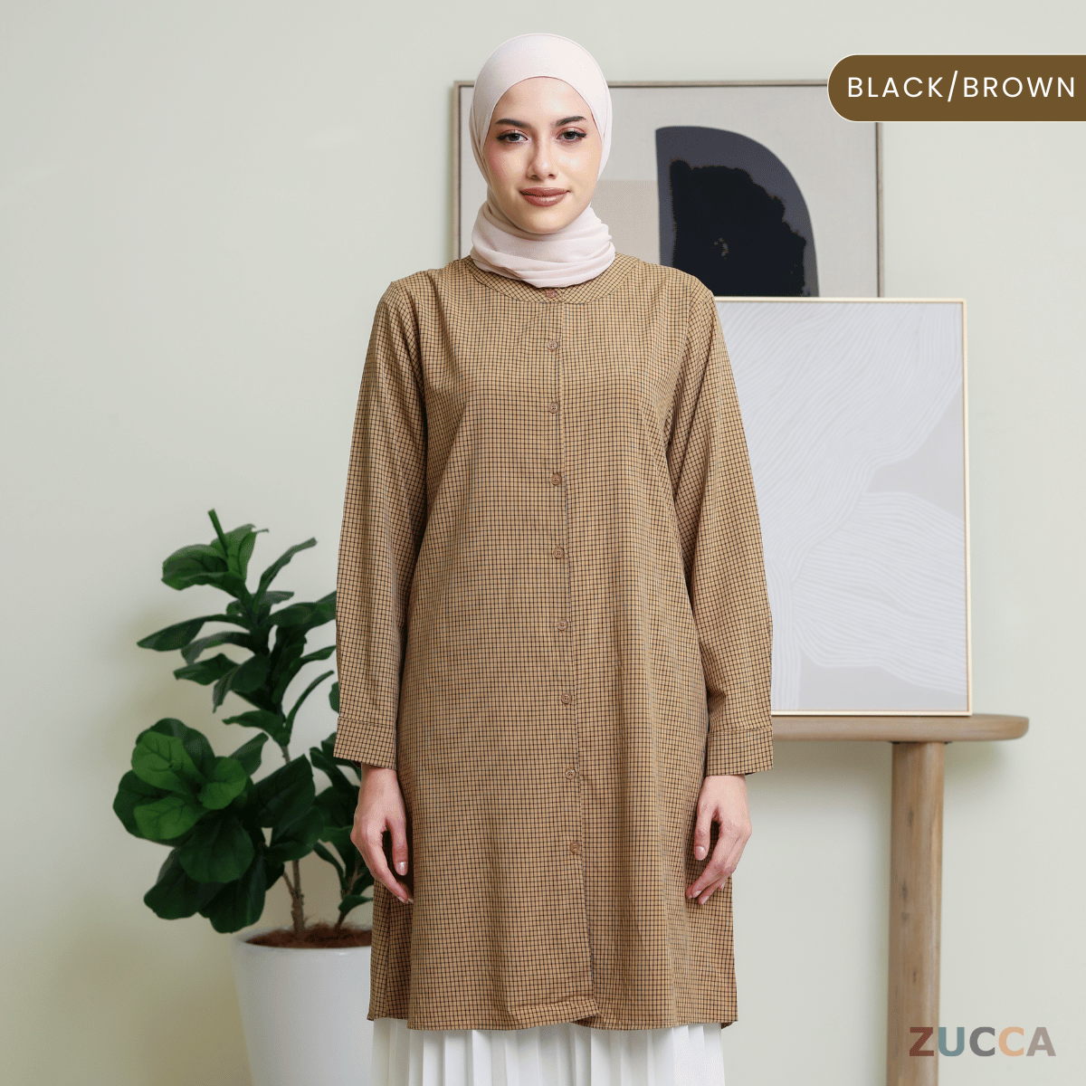 ZUCCA AVELIA GINGHAM CHECKER LONG BLOUSE - DM245 BAJU WANITA