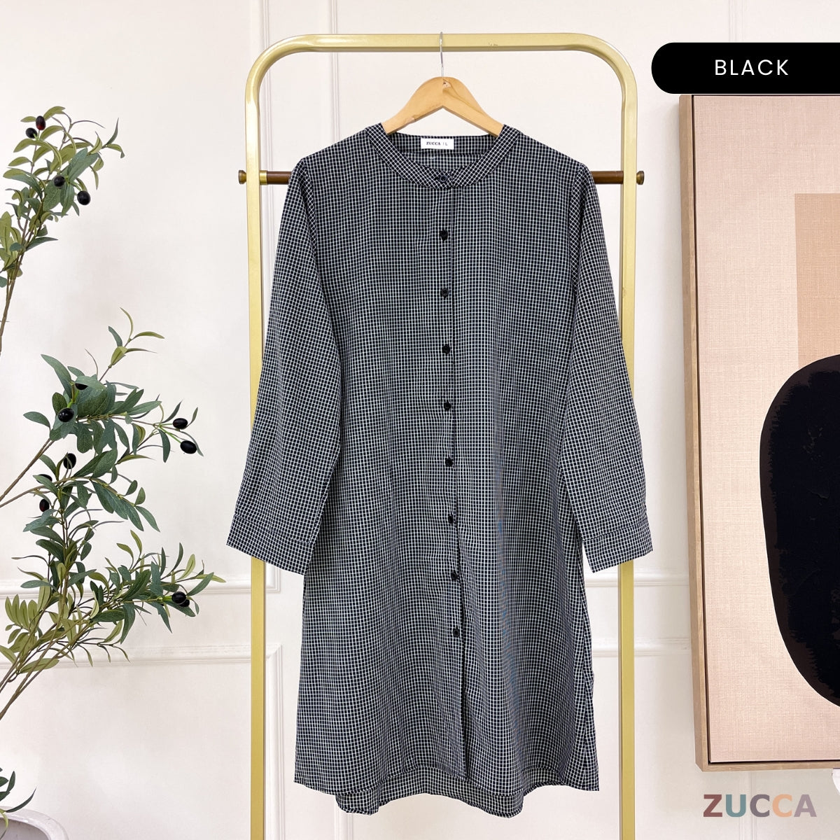 ZUCCA AVELIA GINGHAM CHECKER LONG BLOUSE - DM245 BAJU WANITA