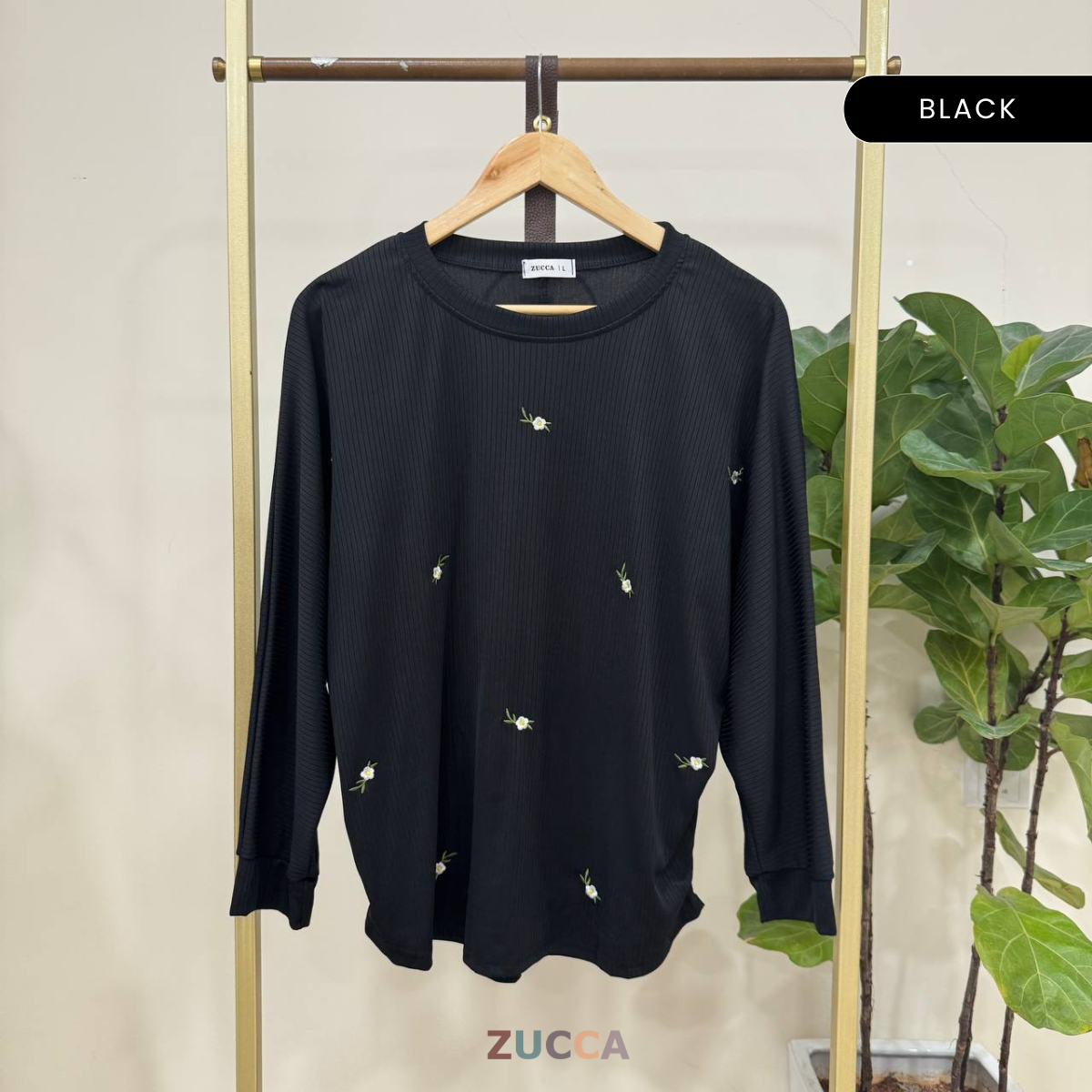 ZUCCA SIENA EMBROIDERY FLORAL WOMEN BLOUSE - DM259 RIB KNIT
