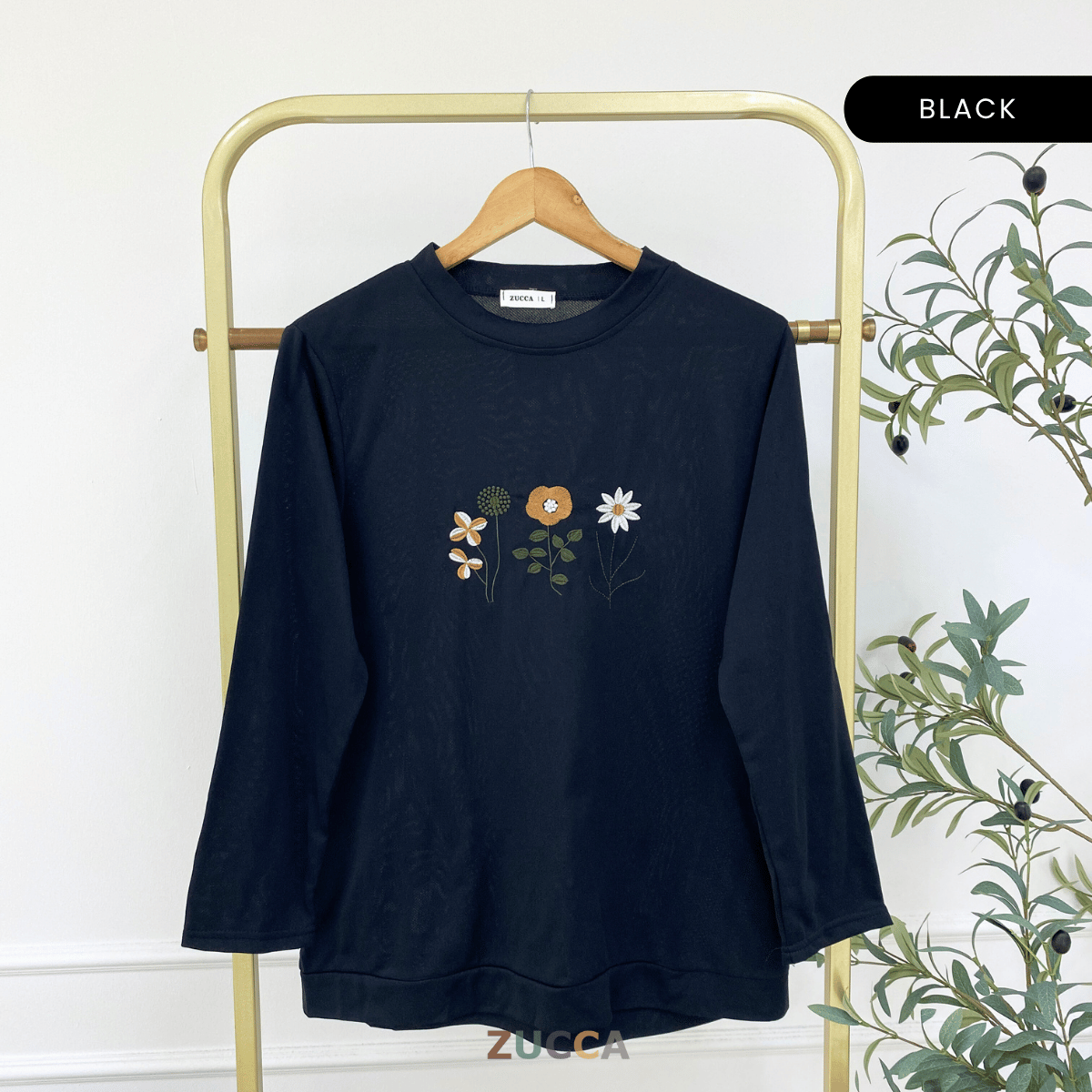 ZUCCA MAXINE BLAUS KASUAL WANITA DENGAN SULAMAN BUNGA - DM274