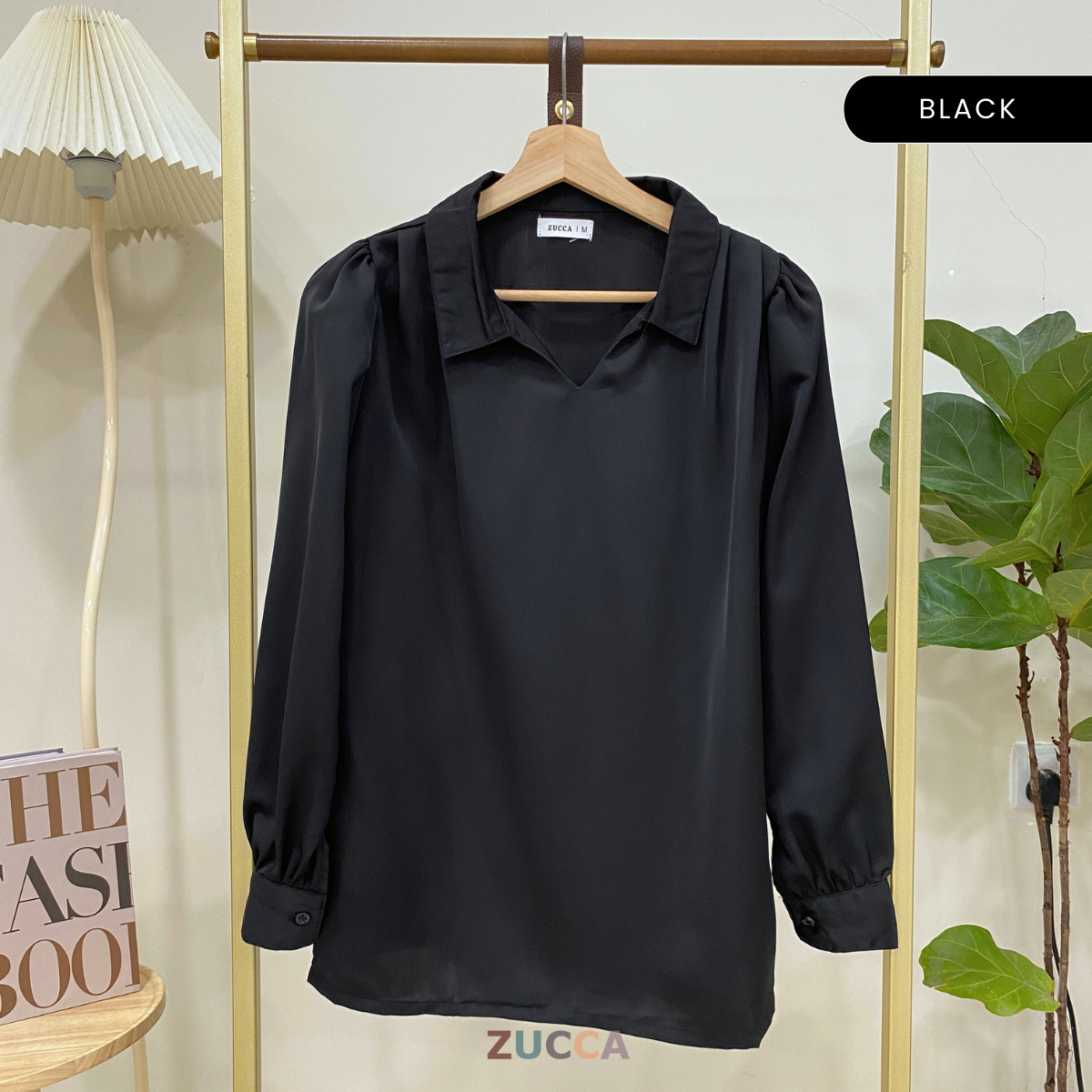 ZUCCA YESSI V-COLLAR PUFFED SLEEVES BLOUSE - MA019