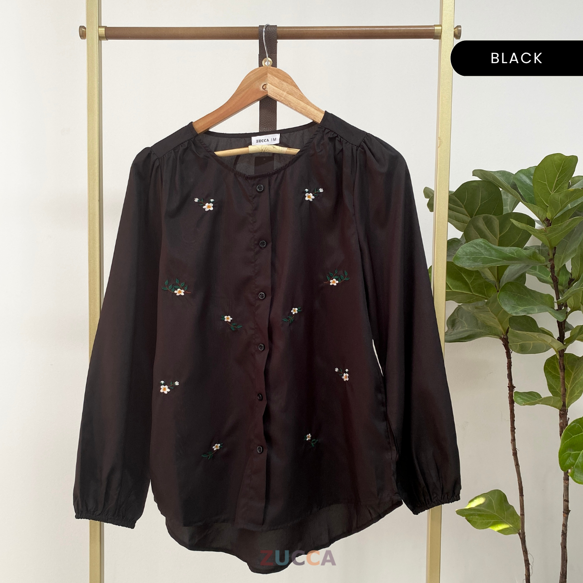 ZUCCA ELAINE FLORAL EMBROIDERY WOMEN BLOUSE - MA066 PLEATED SHOULDER