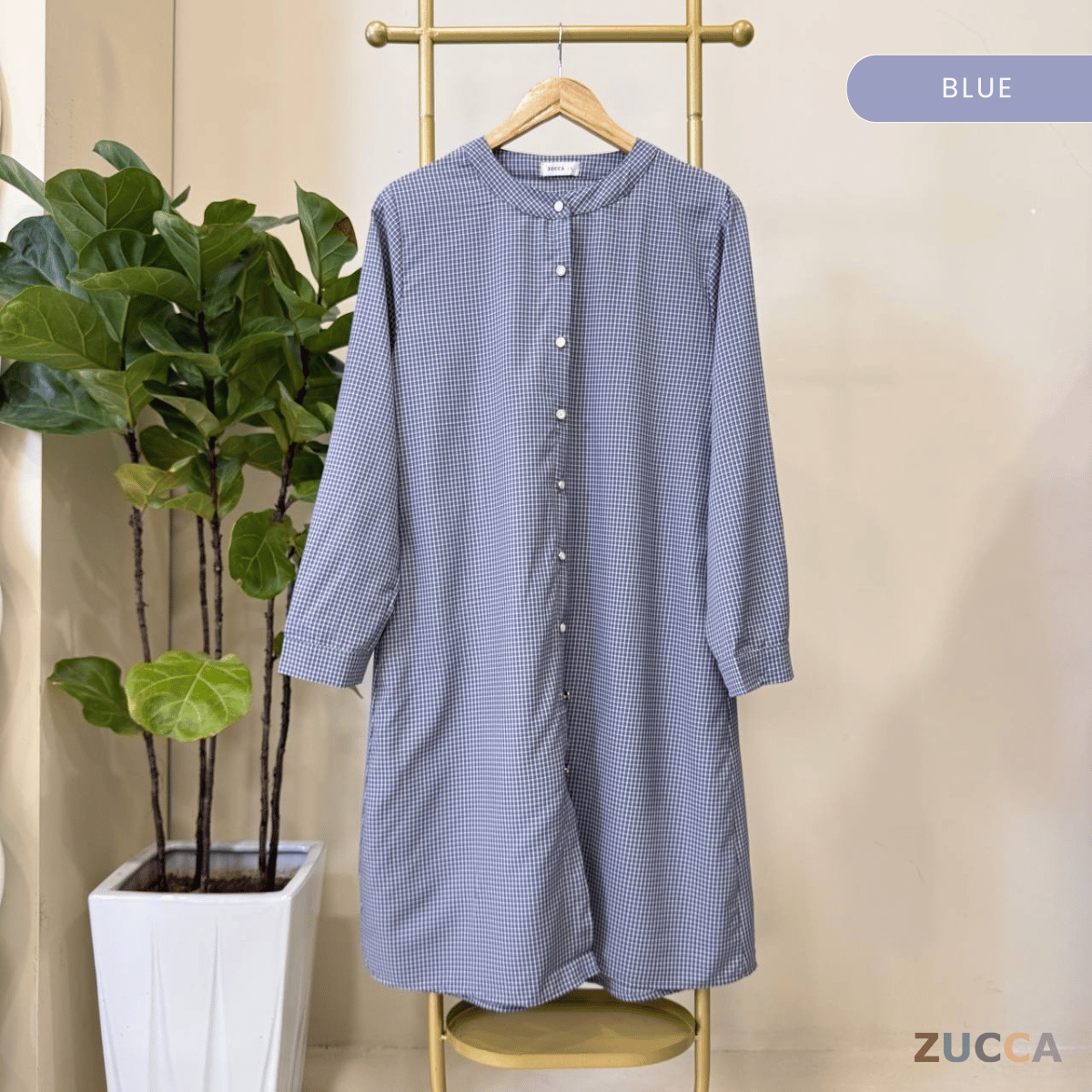 ZUCCA AVELIA GINGHAM CHECKER LONG BLOUSE - DM245 BAJU WANITA