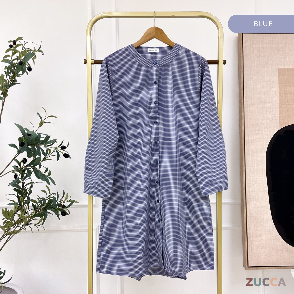 ZUCCA AVELIA GINGHAM CHECKER LONG BLOUSE - DM245 BAJU WANITA