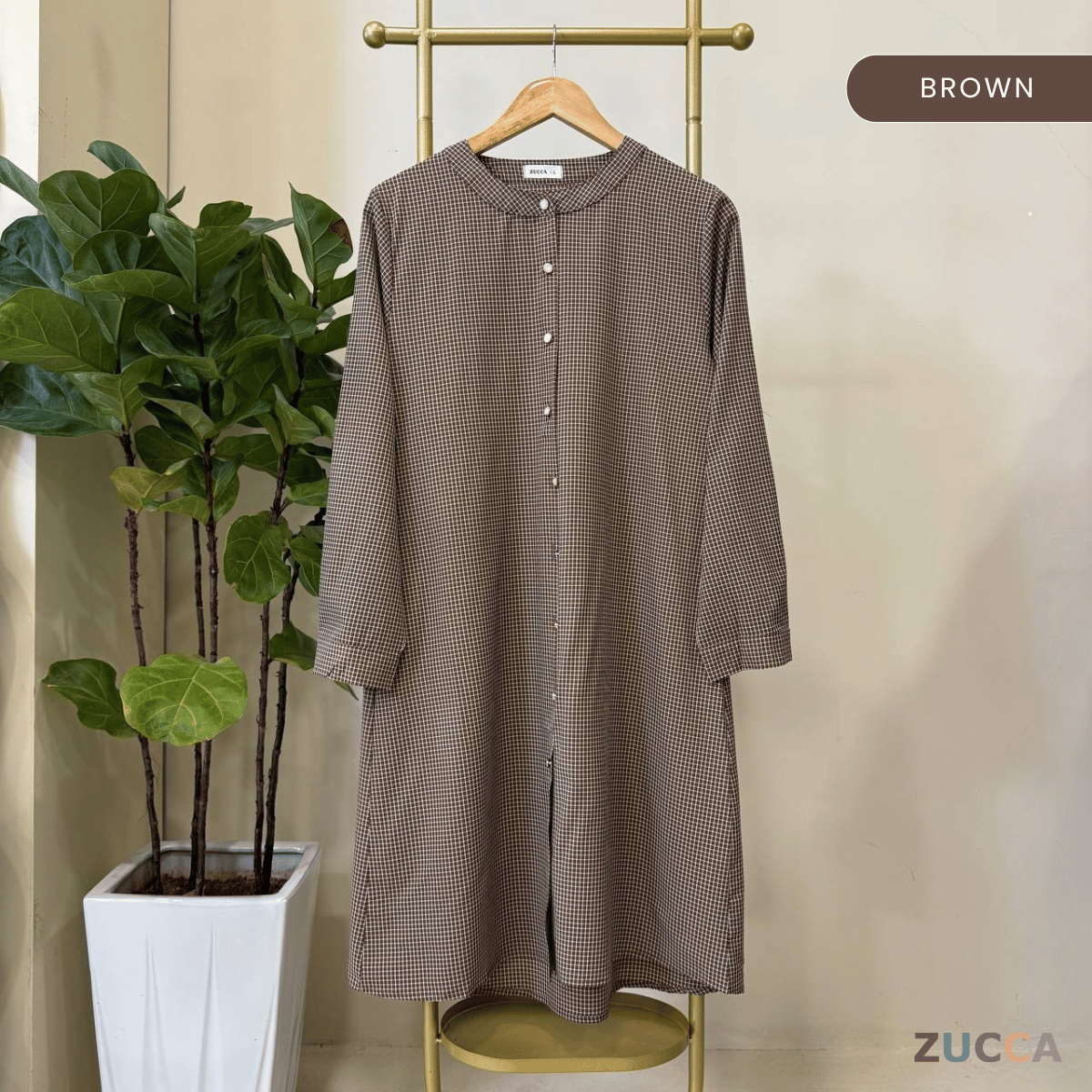 ZUCCA AVELIA GINGHAM CHECKER LONG BLOUSE - DM245 BAJU WANITA