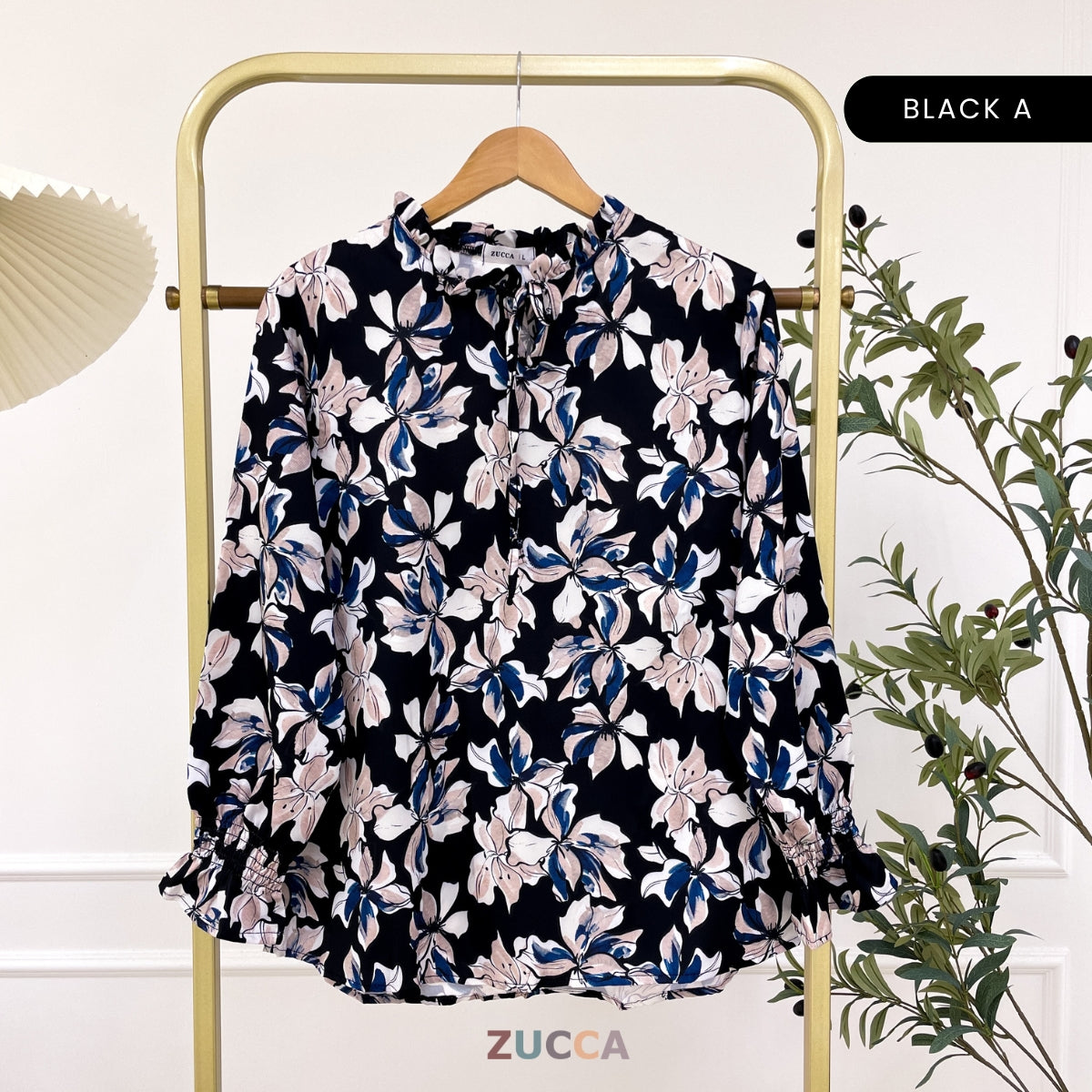 ZUCCA NIKITA BLOUSE LEHER REBEN BERCORAK FLORAL GAYA KOREA - DM248