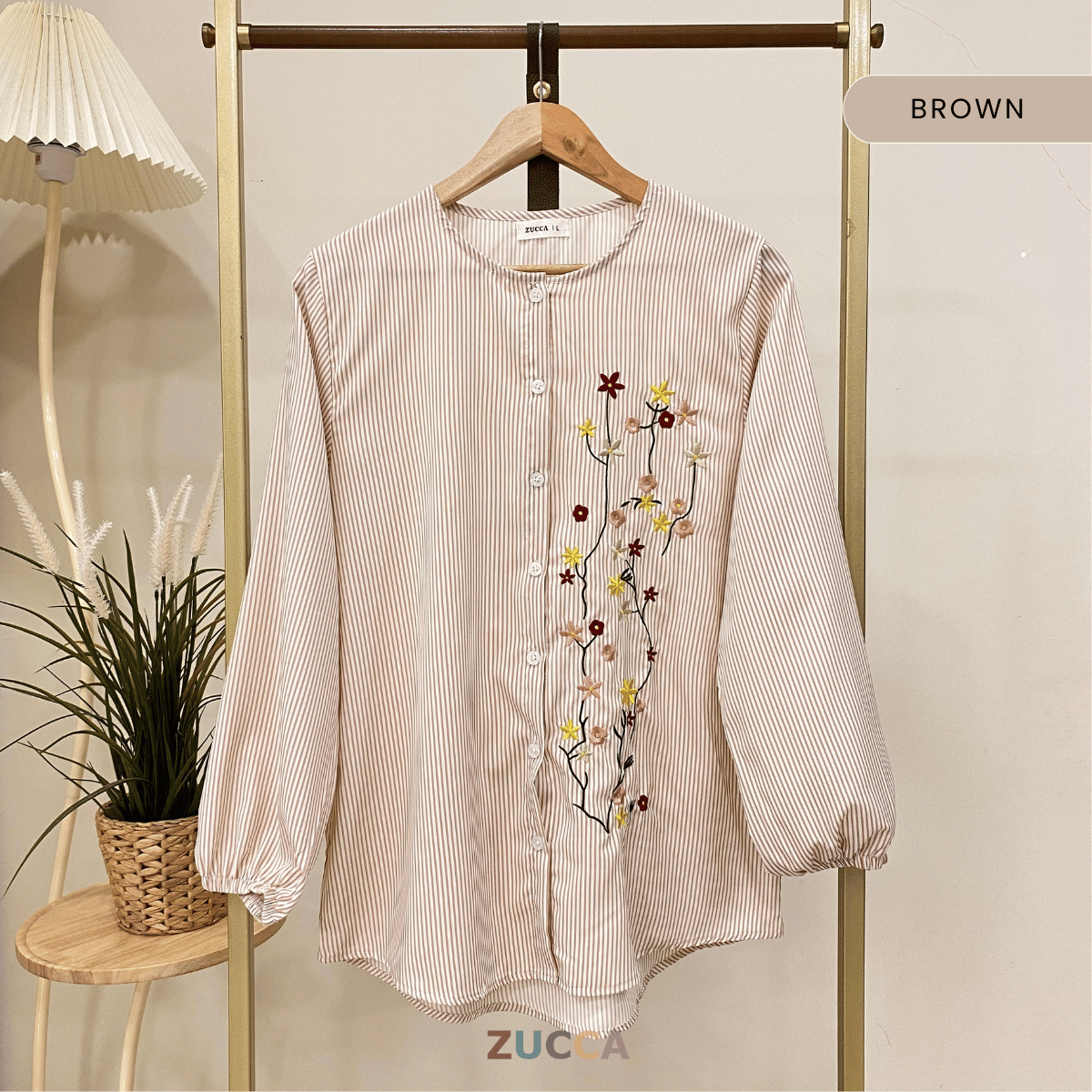 ZUCCA AUFA FLORAL EMBROIDERED STRIPE COTTON BLOUSE - DM239