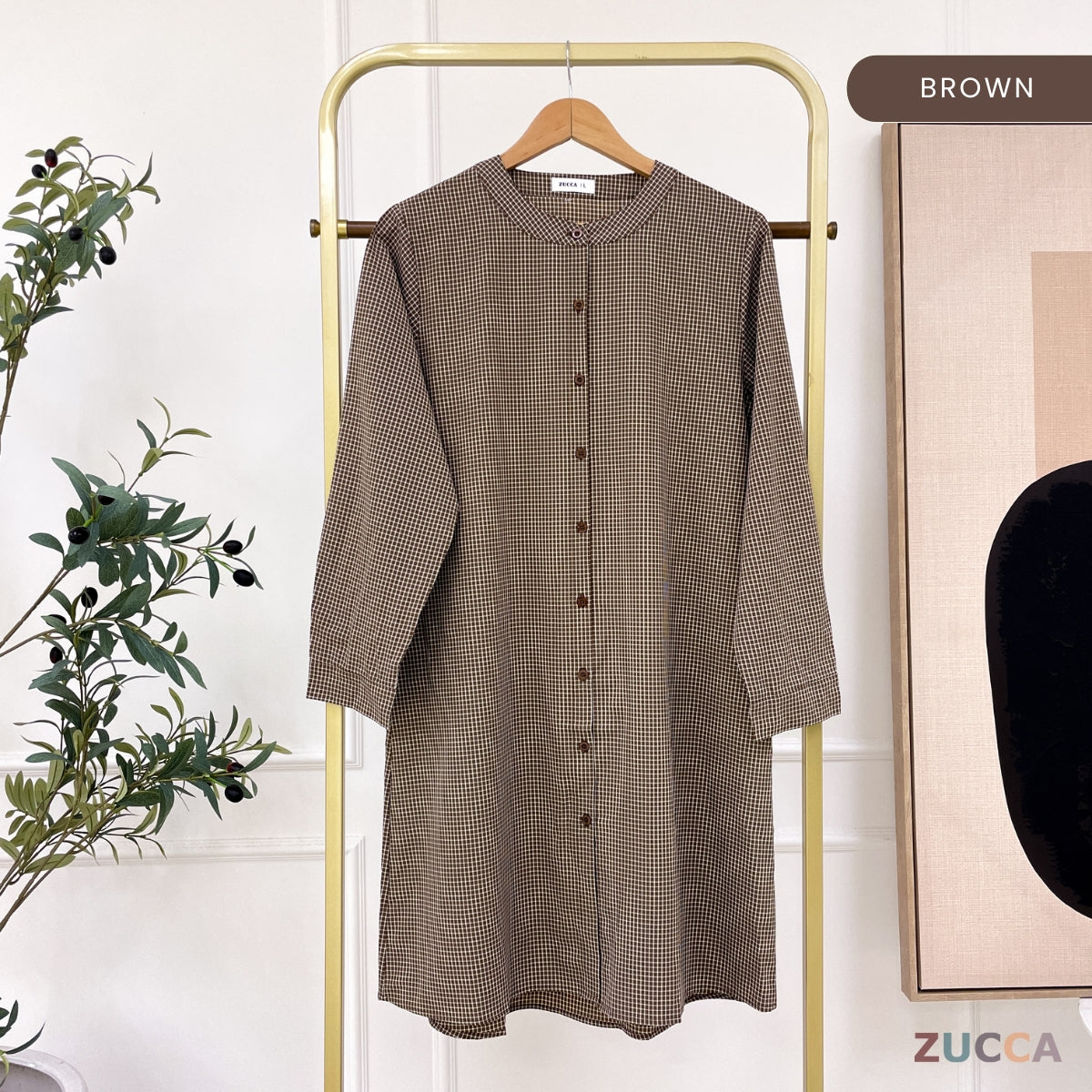 ZUCCA AVELIA GINGHAM CHECKER LONG BLOUSE - DM245 BAJU WANITA