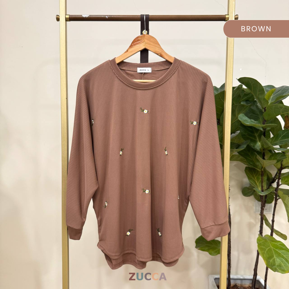 ZUCCA SIENA EMBROIDERY FLORAL WOMEN BLOUSE - DM259 RIB KNIT