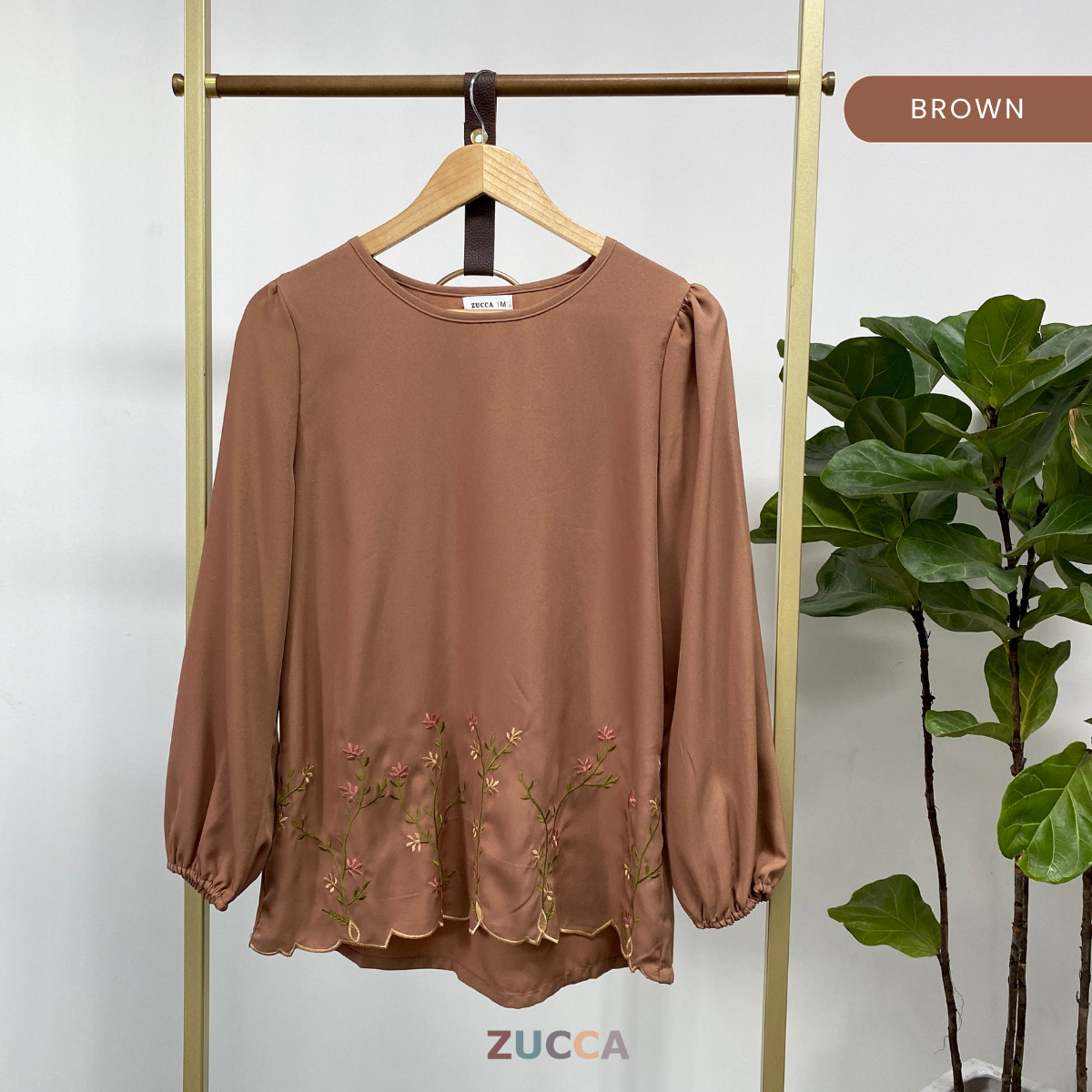 ZUCCA NOLAN FLORAL EMBROIDERED PUFF BLOUSE - MA036