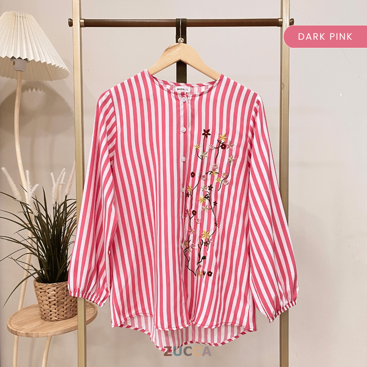 ZUCCA AUFA FLORAL EMBROIDERED STRIPE COTTON BLOUSE - DM239