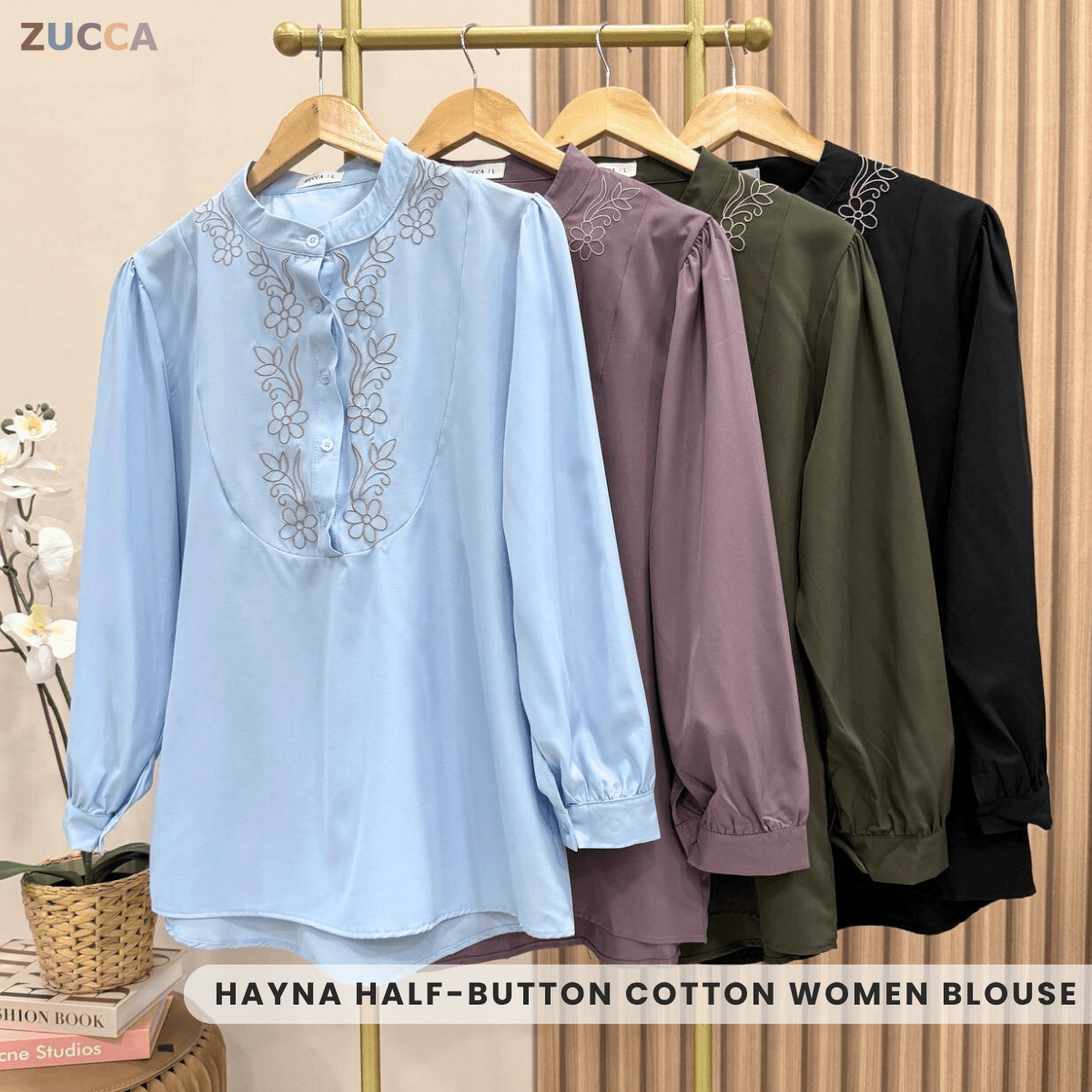 ZUCCA HAYNA HALF-BUTTON COTTON WOMEN BLOUSE - DM020 BAJU KEMEJA WANITA KOREAN STYLE