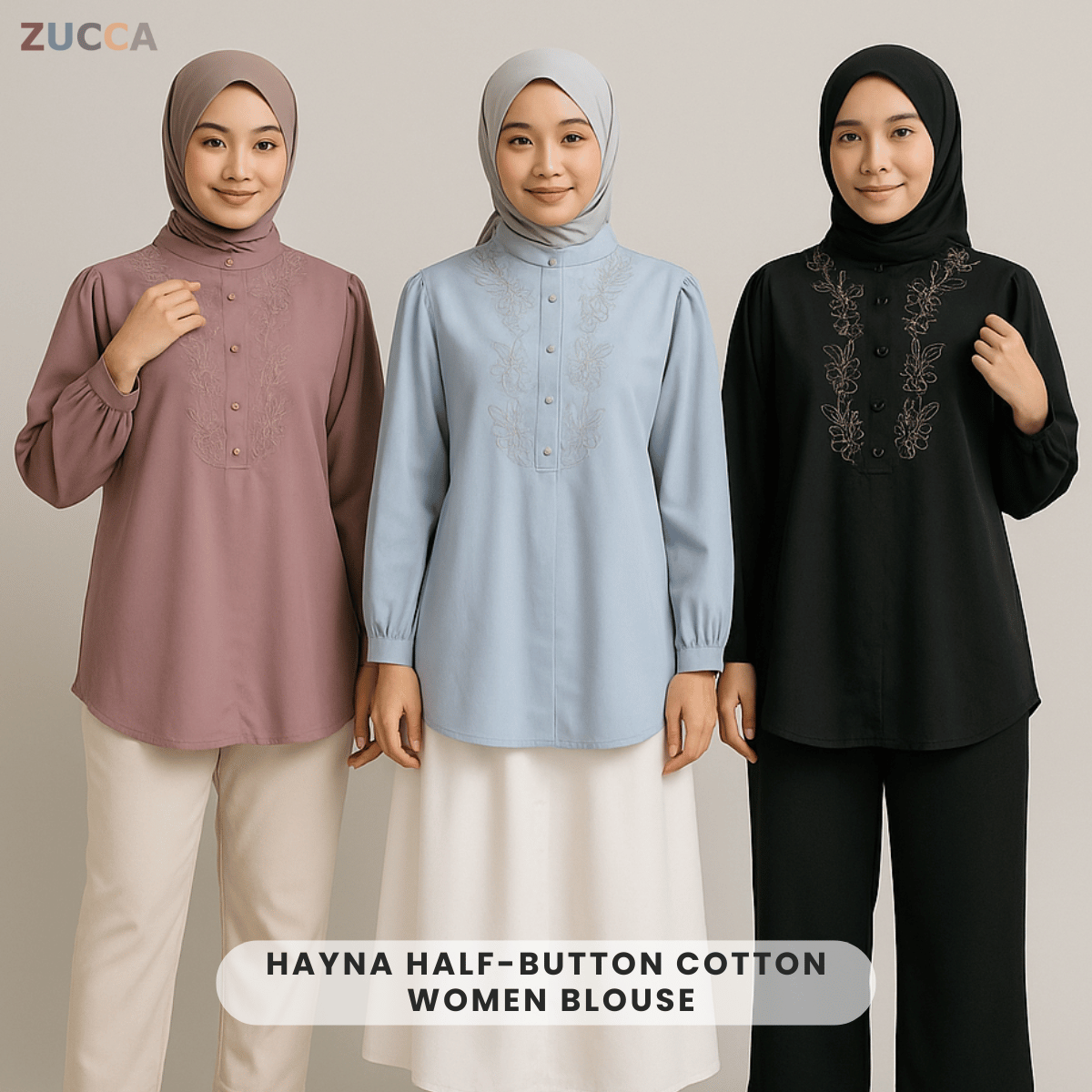ZUCCA HAYNA HALF-BUTTON COTTON WOMEN BLOUSE - DM020 BAJU KEMEJA WANITA KOREAN STYLE