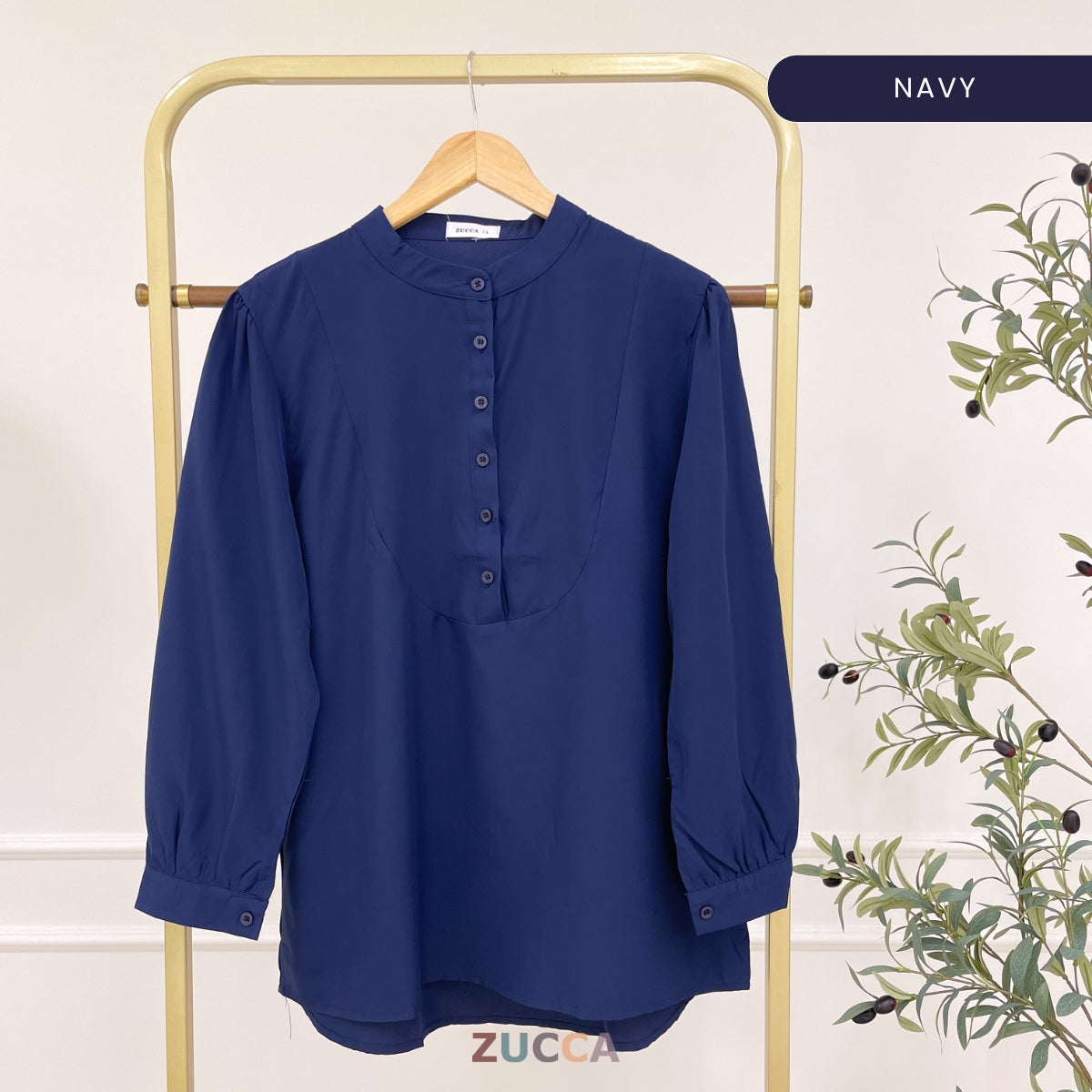 ZUCCA CHERRY HALF BUTTON PUFFED WOMEN BLOUSE - DM020A
