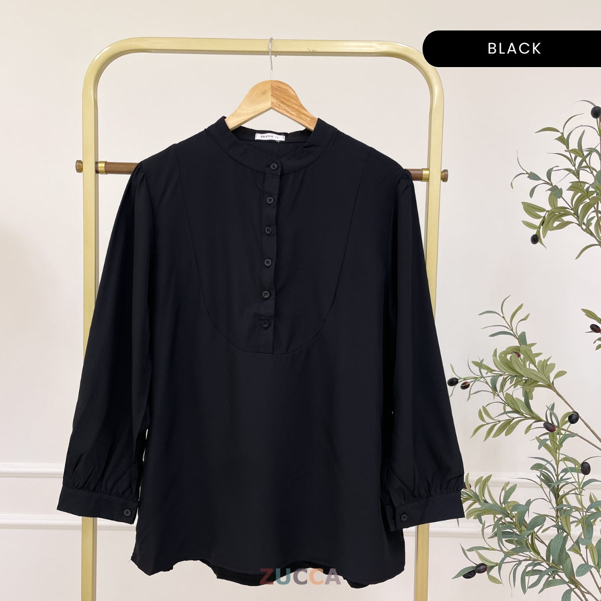 ZUCCA CHERRY HALF BUTTON PUFFED WOMEN BLOUSE - DM020A