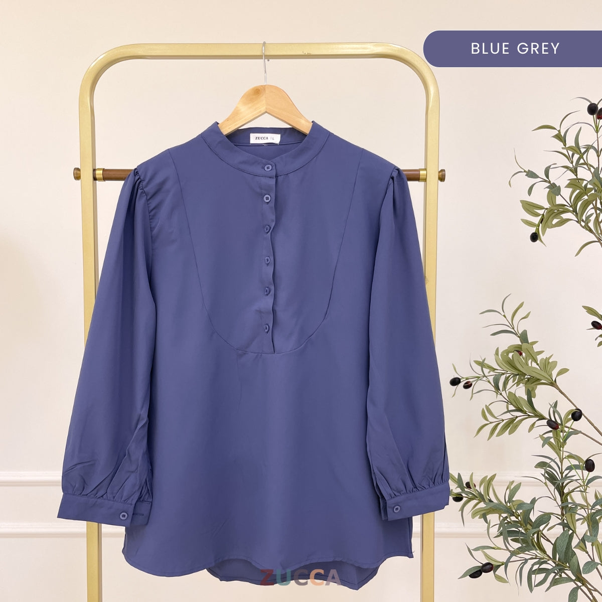 ZUCCA CHERRY HALF BUTTON PUFFED WOMEN BLOUSE - DM020A