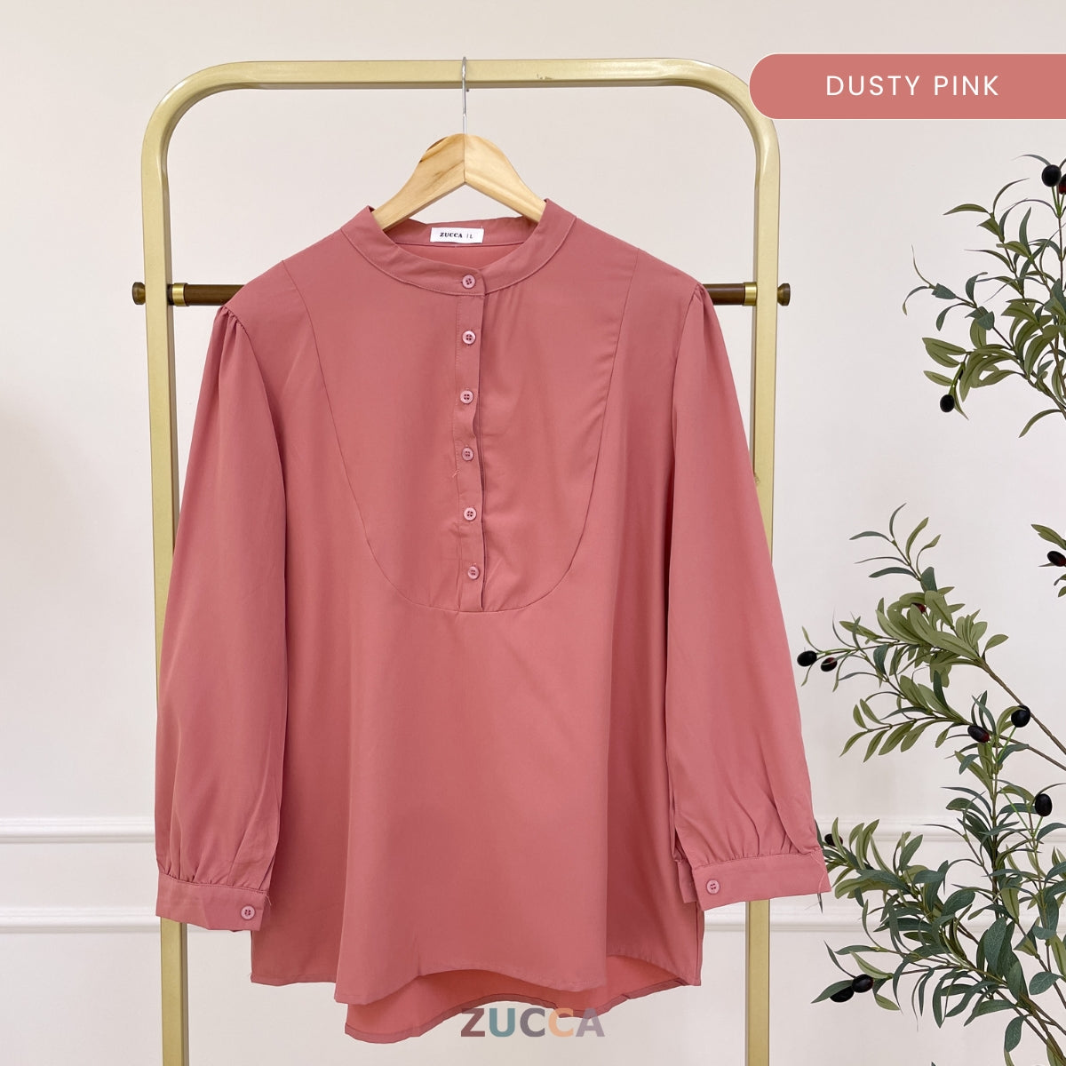ZUCCA CHERRY HALF BUTTON PUFFED WOMEN BLOUSE - DM020A
