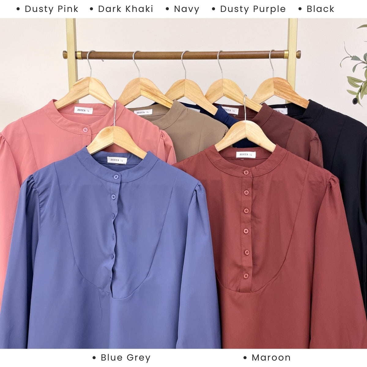 ZUCCA CHERRY HALF BUTTON PUFFED WOMEN BLOUSE - DM020A