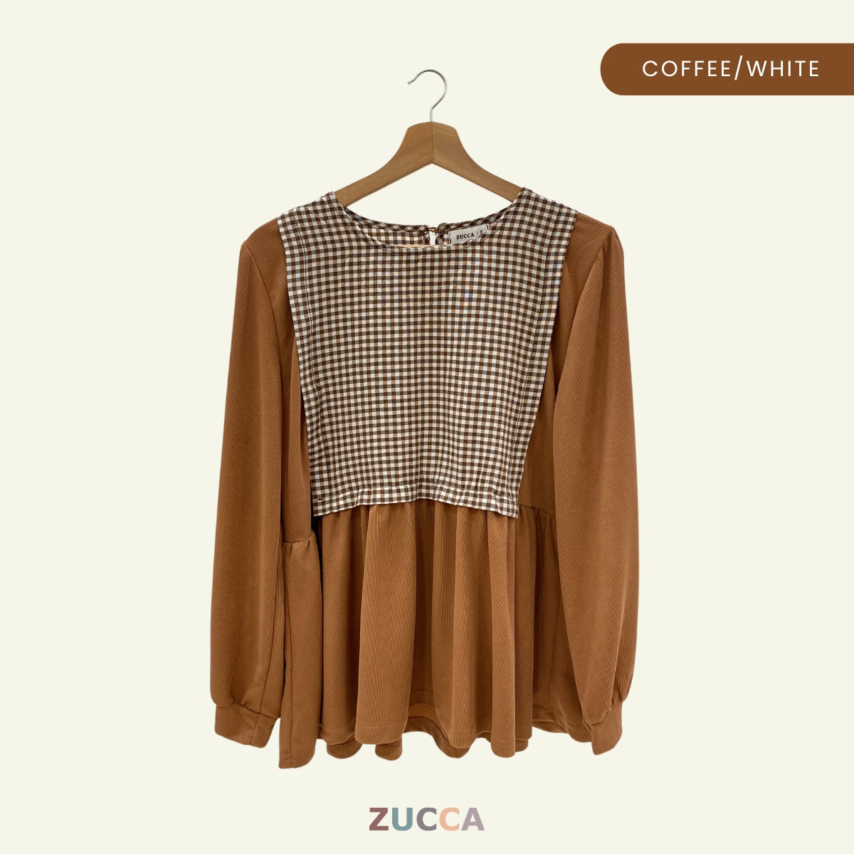 ZUCCA SULLI BLOUS KOREA PEPLUM BERCORAK KOTAK - DM040