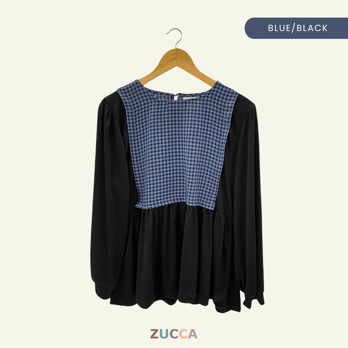 ZUCCA SULLI BLOUS KOREA PEPLUM BERCORAK KOTAK - DM040