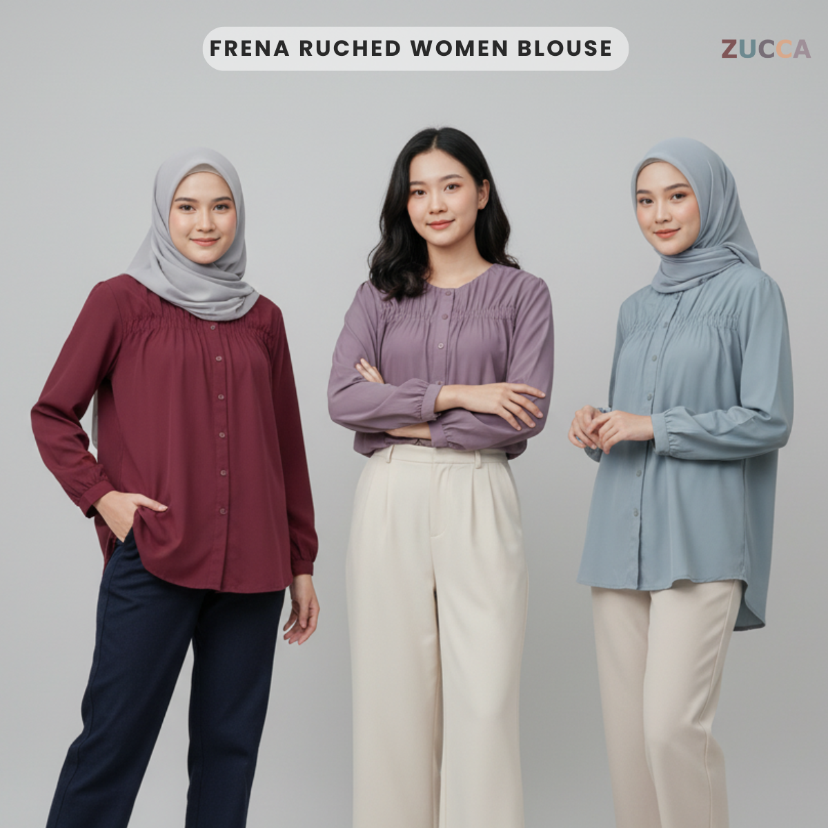 ZUCCA FRENA RUCHED WOMEN BLOUSE - DM078 KOREAN STYLE