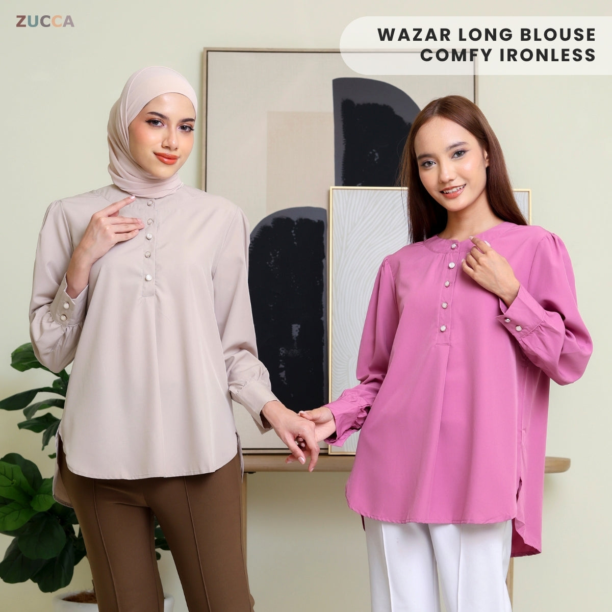 ZUCCA WAZAR LONG BLOUSE COMFY IRONLESS - DM109 Baju Cotton
