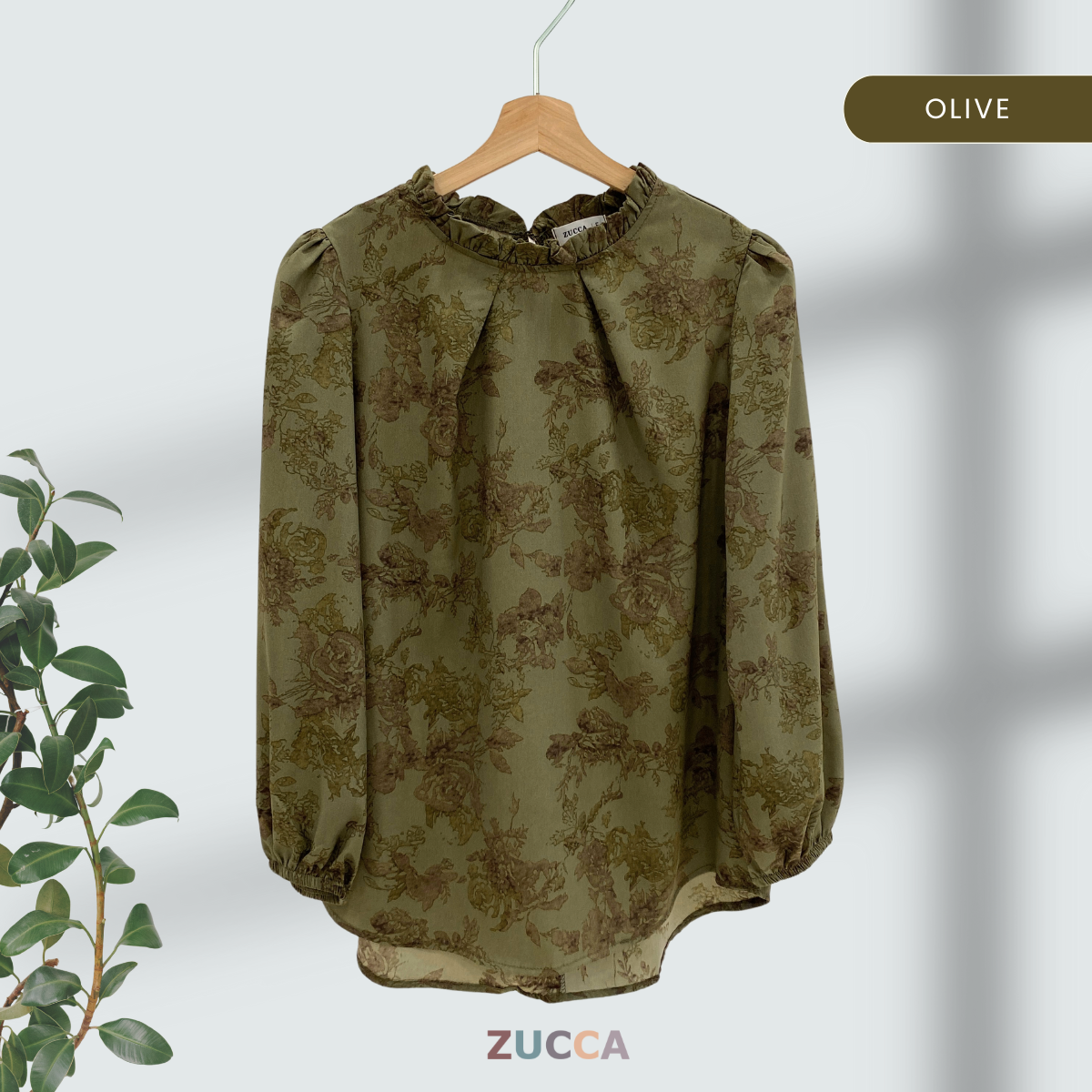 ZUCCA FAHIRA FLORAL RUFFLE NECK WOMEN BLOUSE - DM114 BAJU WANITA Cotton Button Long Sleeve Sleeve Muslimah