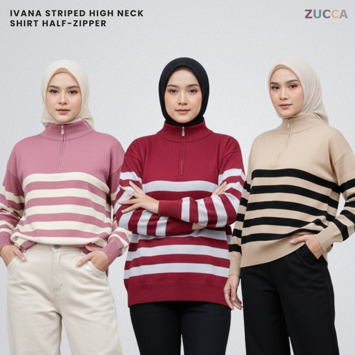 ZUCCA IVANA KEMEJA JALUR LEHER TINGGI BERZIP SEPARUH - DM115 NEW