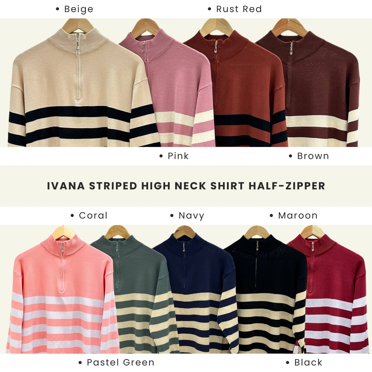 ZUCCA IVANA KEMEJA JALUR LEHER TINGGI BERZIP SEPARUH - DM115 NEW