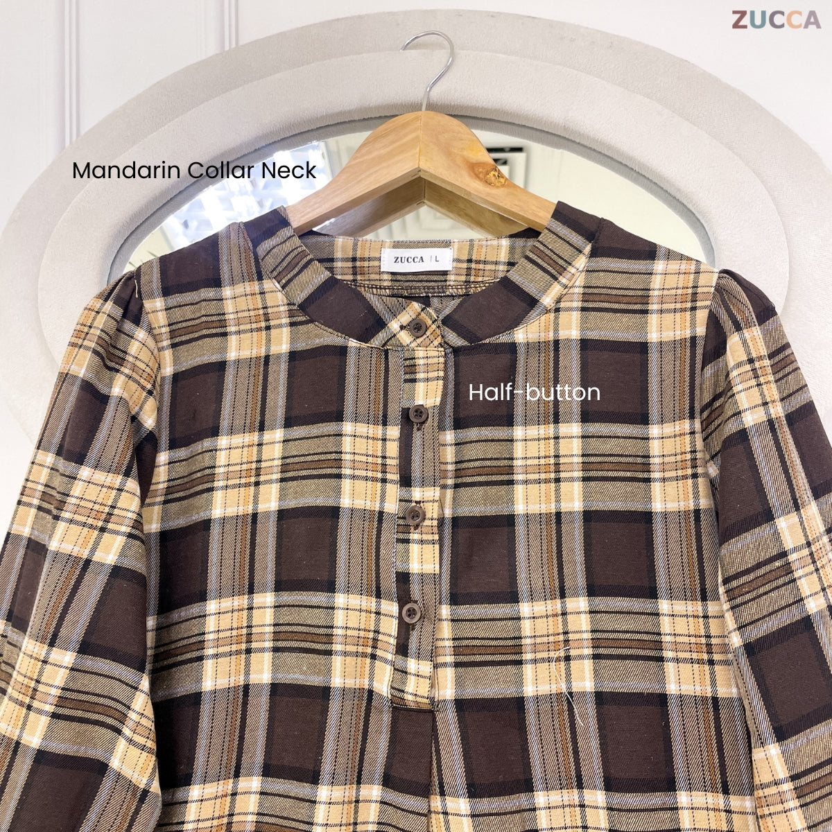 ZUCCA TASHA HALF BUTTON CHECKERED BLOUSE - DM130