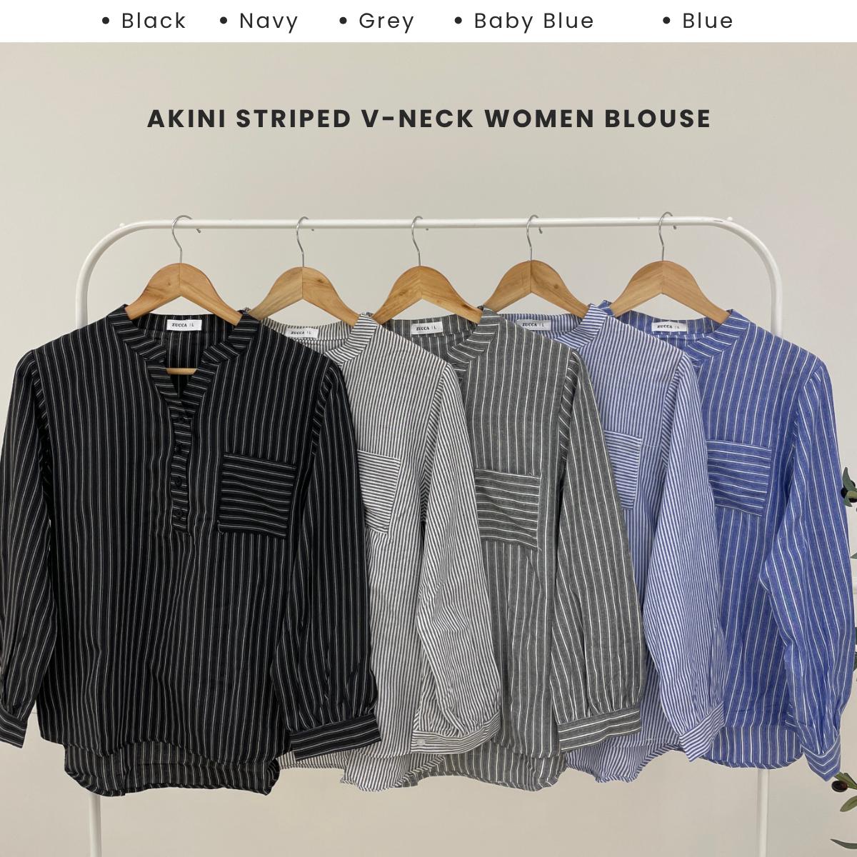ZUCCA AKINI BLOUS WANITA BERGARIS LEHER V – DM166 (GAYA KOREA)