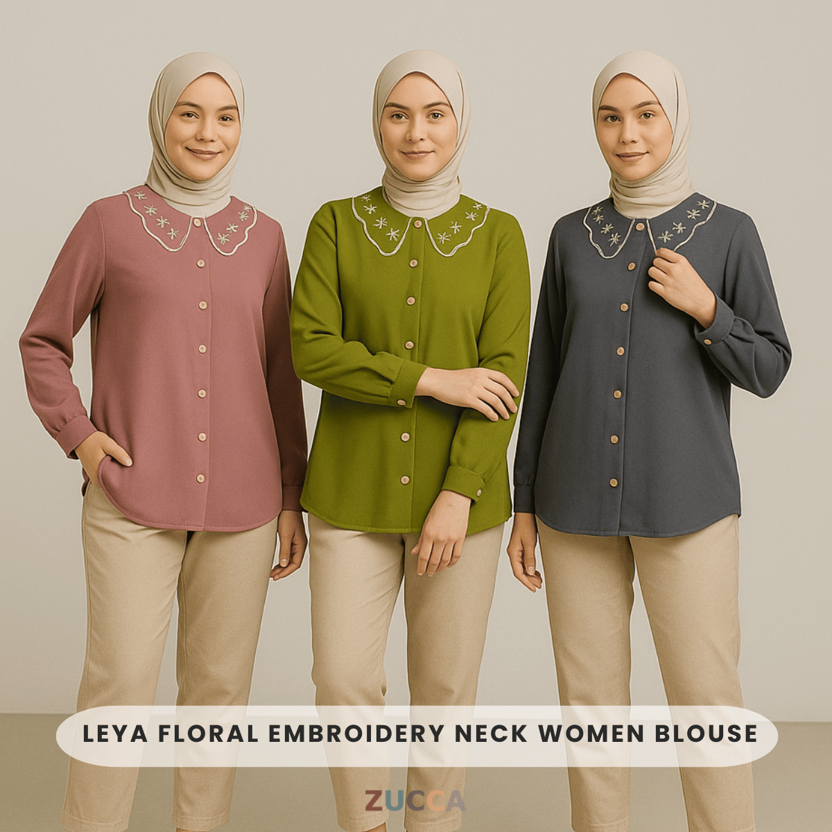 Leya Floral Embroidery Neck Women Blouse - DM233