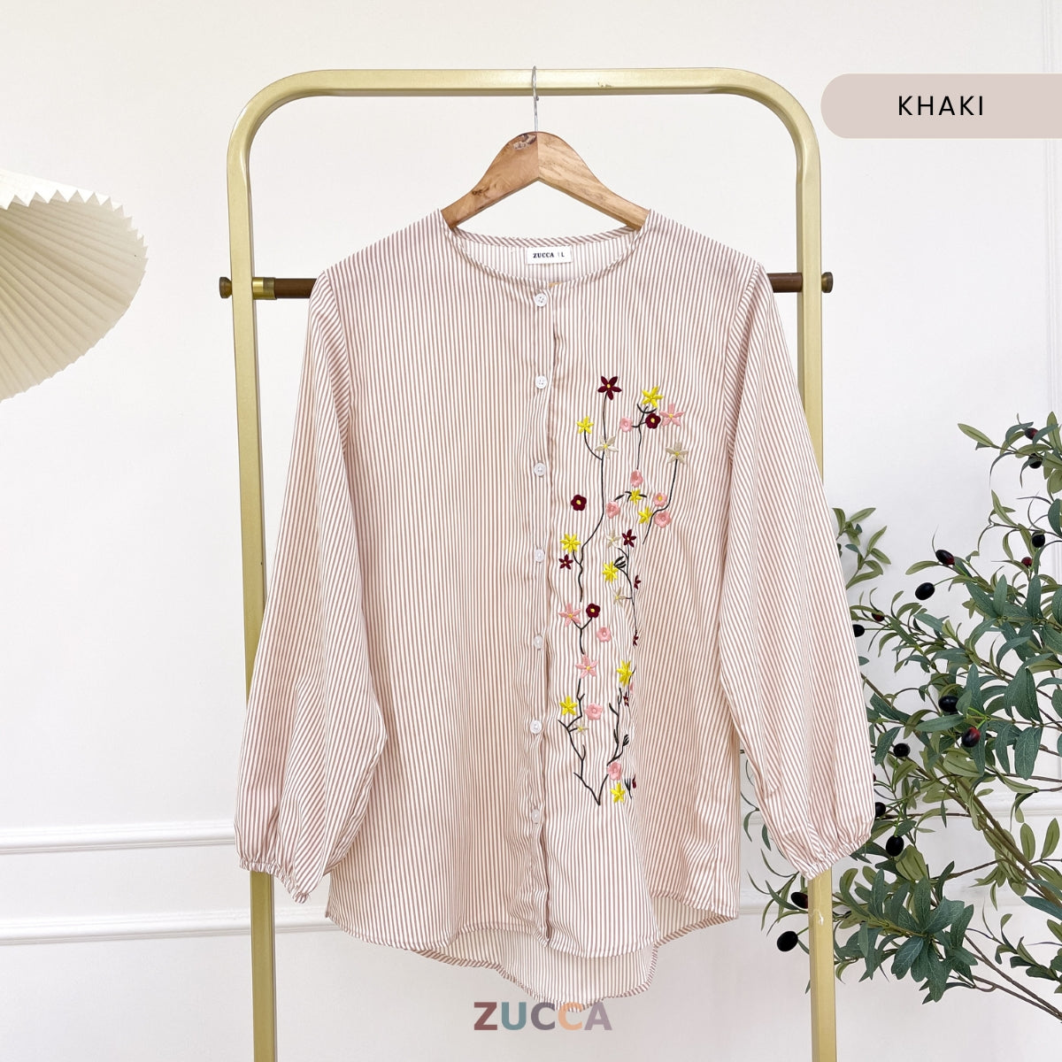 ZUCCA AUFA FLORAL EMBROIDERED STRIPE COTTON BLOUSE - DM239