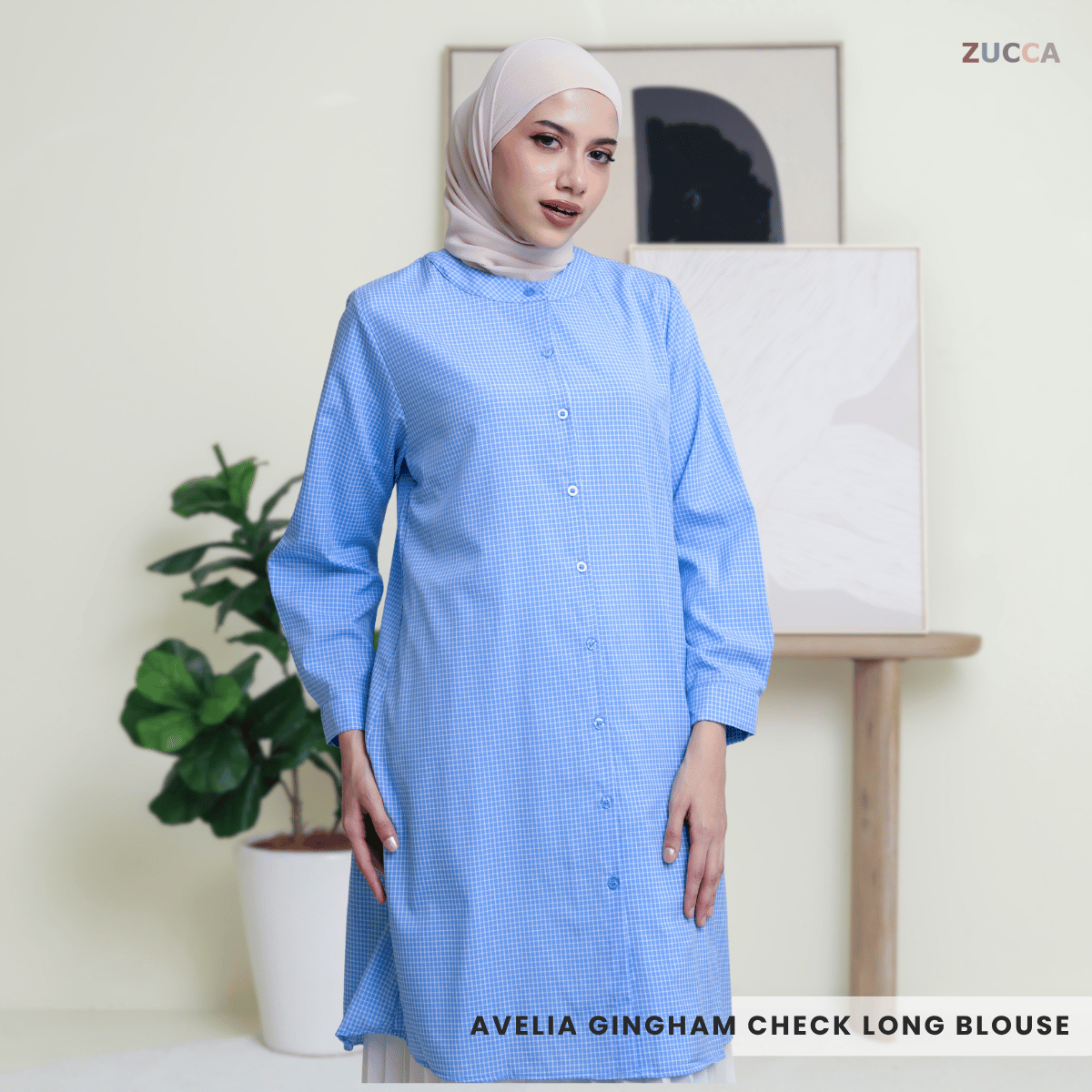 ZUCCA AVELIA GINGHAM CHECKER LONG BLOUSE - DM245 BAJU WANITA