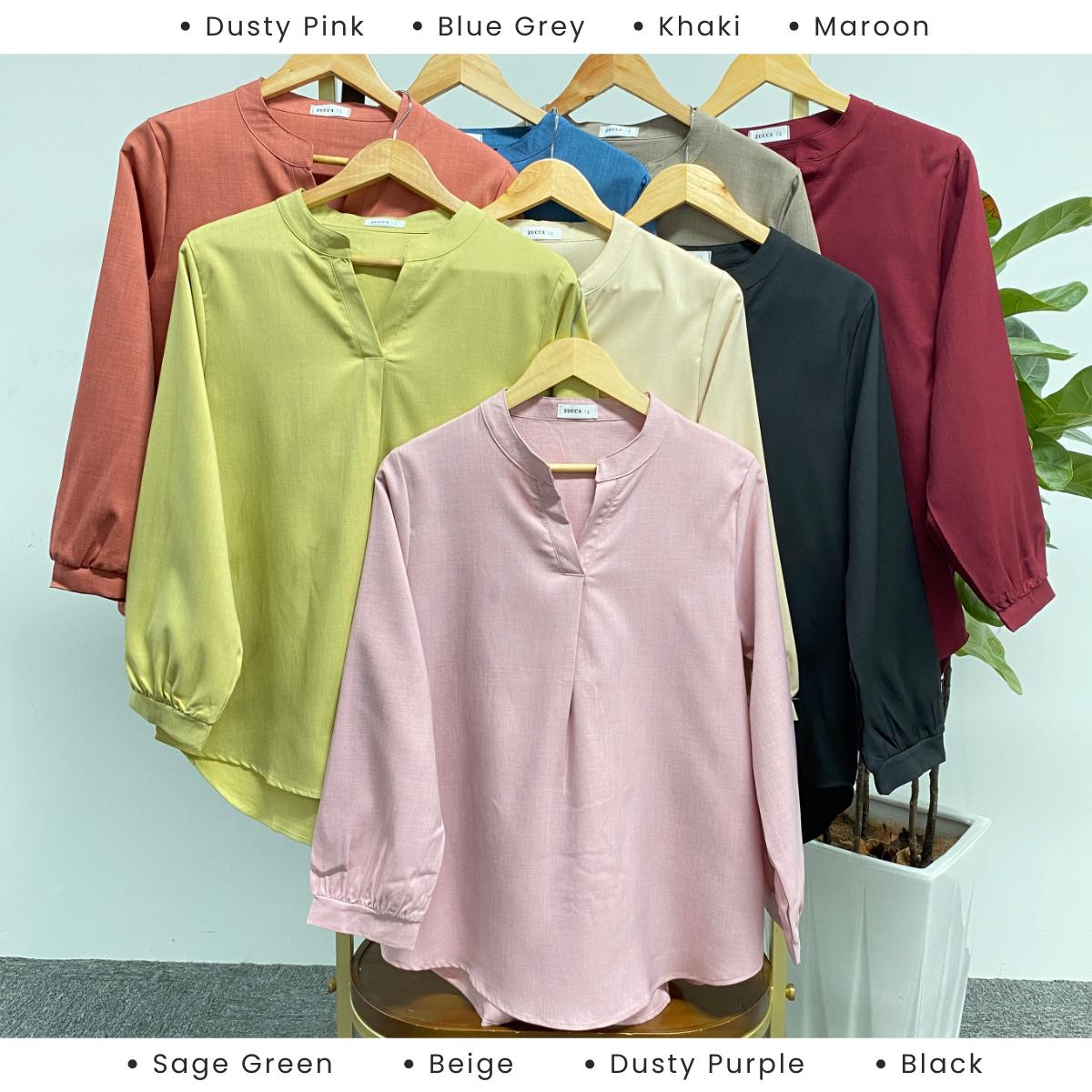 ZUCCA ANDRA KEMEJA KASUAL WANITA LEHER V TANPA CORAK - DM247