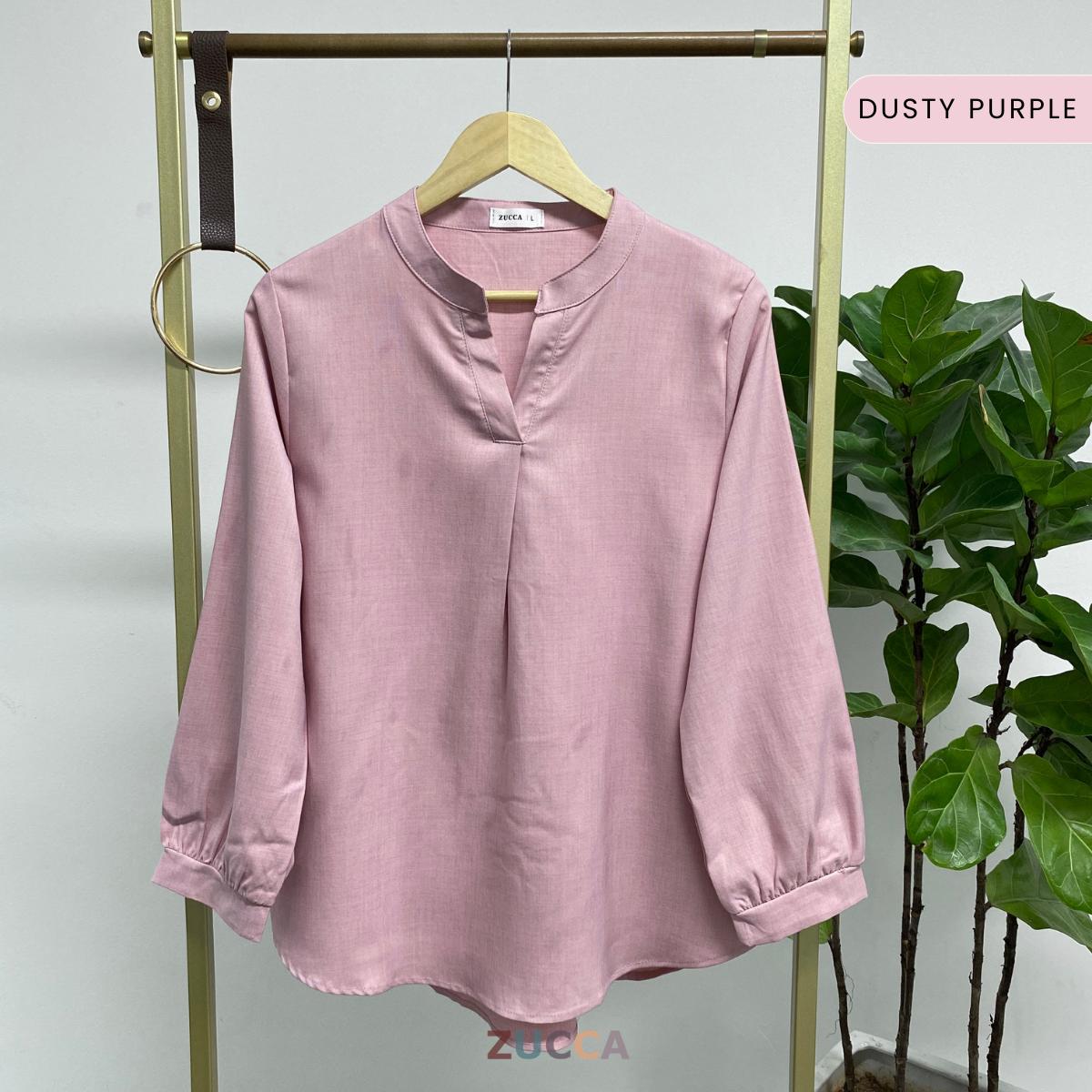 ZUCCA ANDRA KEMEJA KASUAL WANITA LEHER V TANPA CORAK - DM247