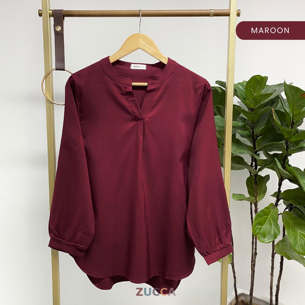 ZUCCA ANDRA KEMEJA KASUAL WANITA LEHER V TANPA CORAK - DM247