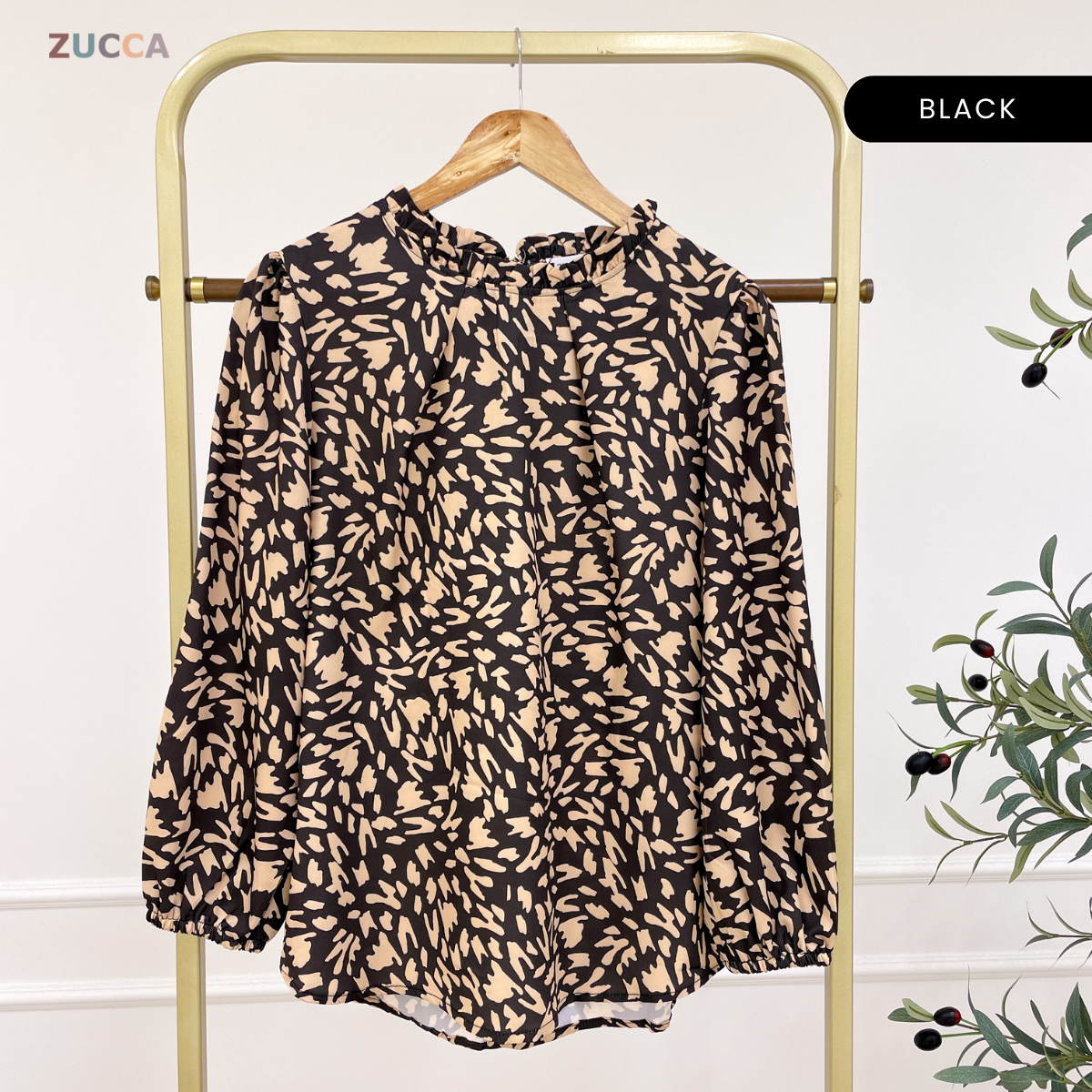 ZUCCA SHIMA RUFFLE NECK LEOPARD KASUAL WOMEN BLOUSE - DM250