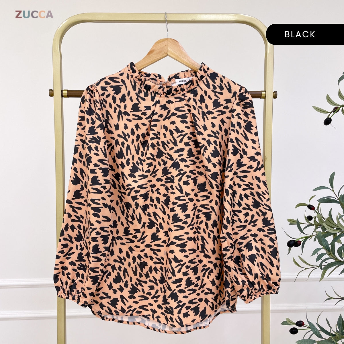 ZUCCA SHIMA RUFFLE NECK LEOPARD KASUAL WOMEN BLOUSE - DM250