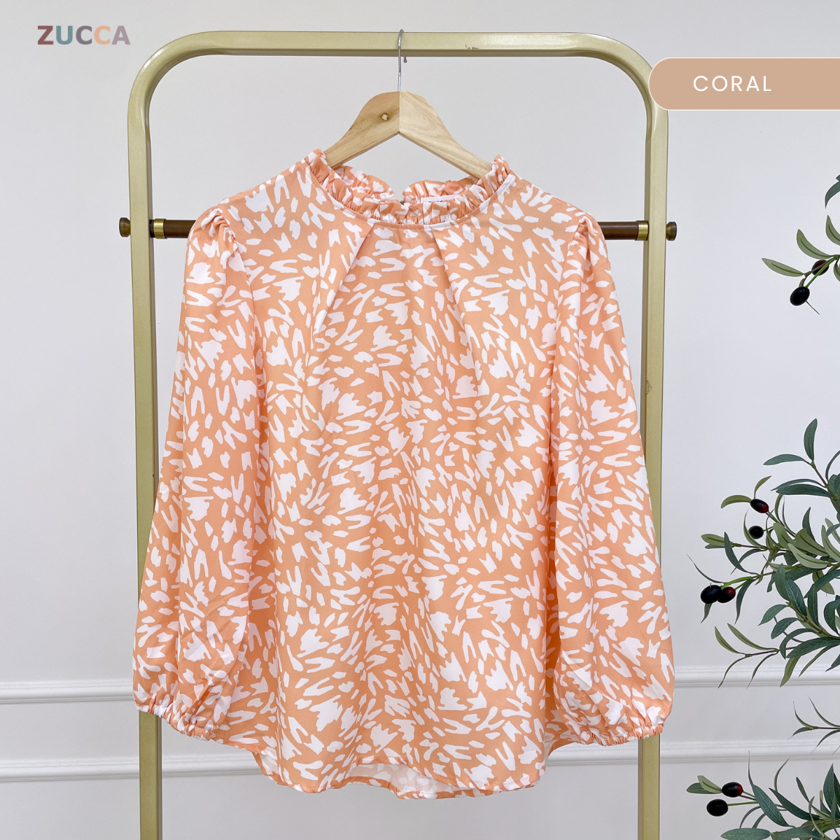 ZUCCA SHIMA RUFFLE NECK LEOPARD KASUAL WOMEN BLOUSE - DM250