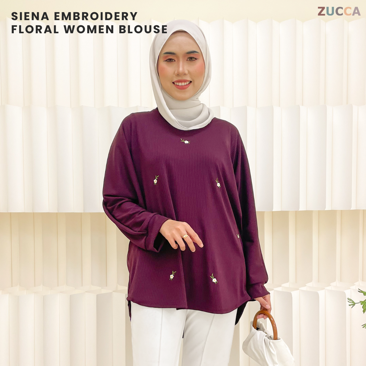 ZUCCA SIENA EMBROIDERY FLORAL WOMEN BLOUSE - DM259 RIB KNIT