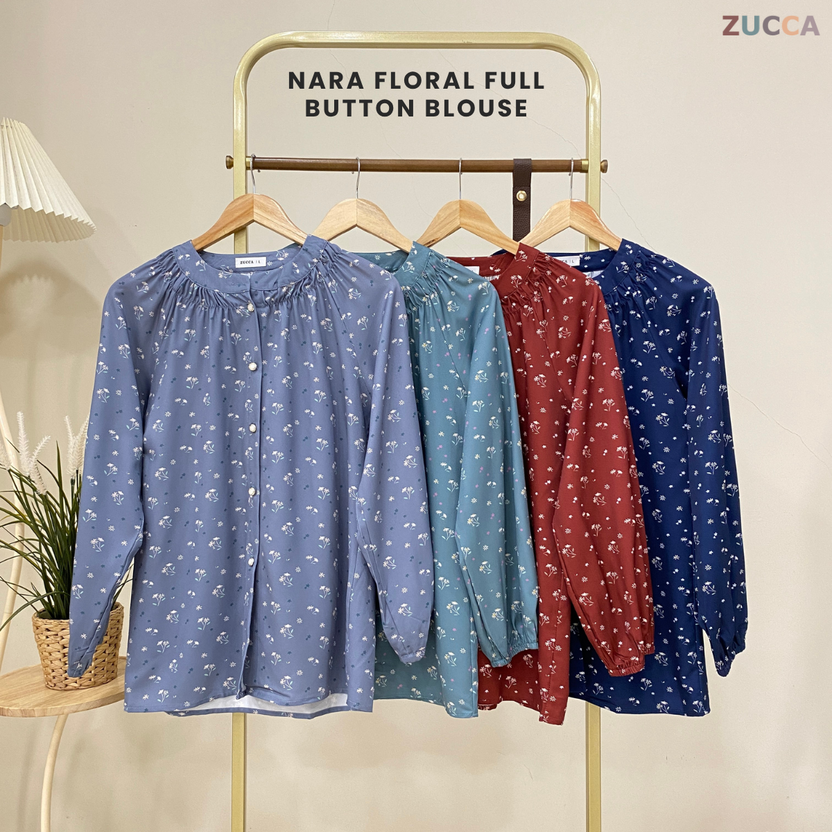 ZUCCA NARA KEMEJA BERCORAK FLORAL BERBUTANG PENUH - DM262GAYA KOREA