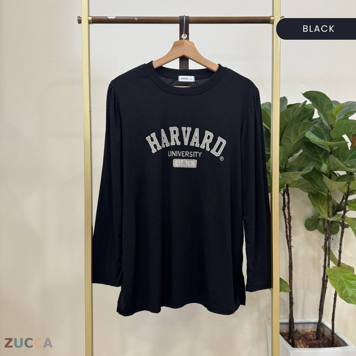 ZUCCA HELENA BAJU KASUAL WANITA - DM266 COTTON RIBBED SHIRT