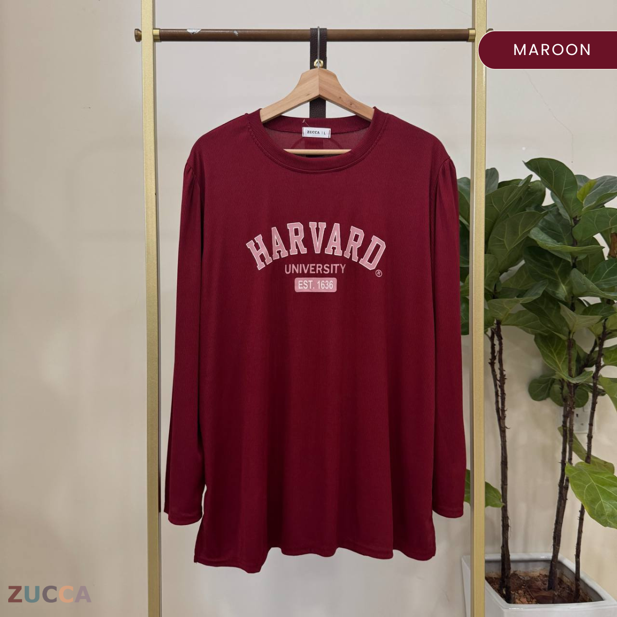 ZUCCA HELENA BAJU KASUAL WANITA - DM266 COTTON RIBBED SHIRT