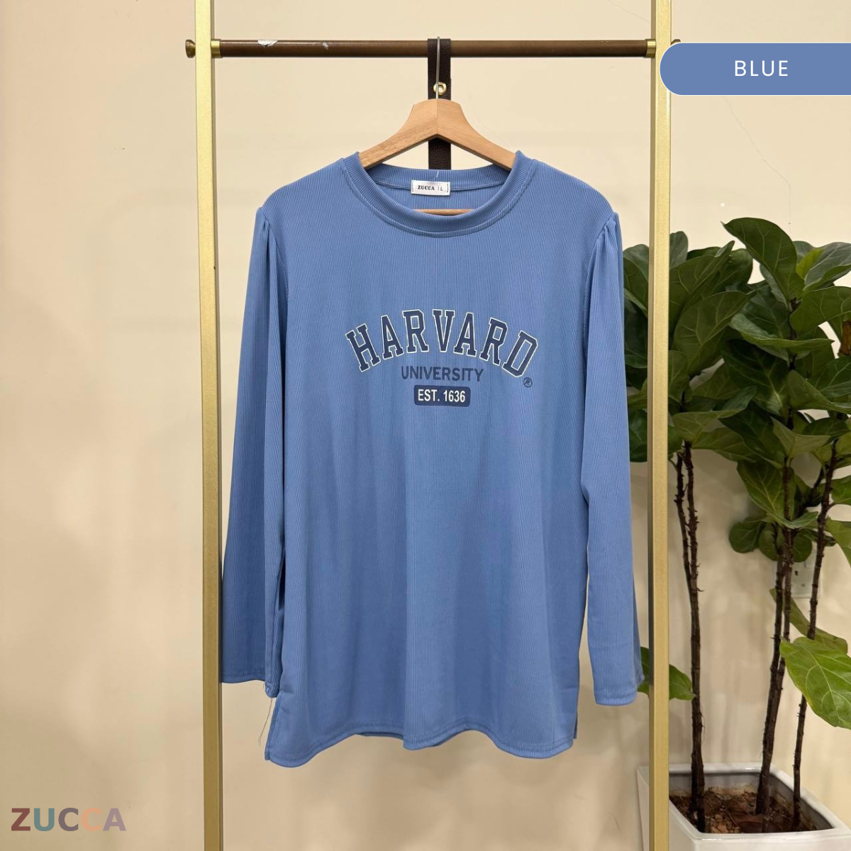 ZUCCA HELENA BAJU KASUAL WANITA - DM266 COTTON RIBBED SHIRT