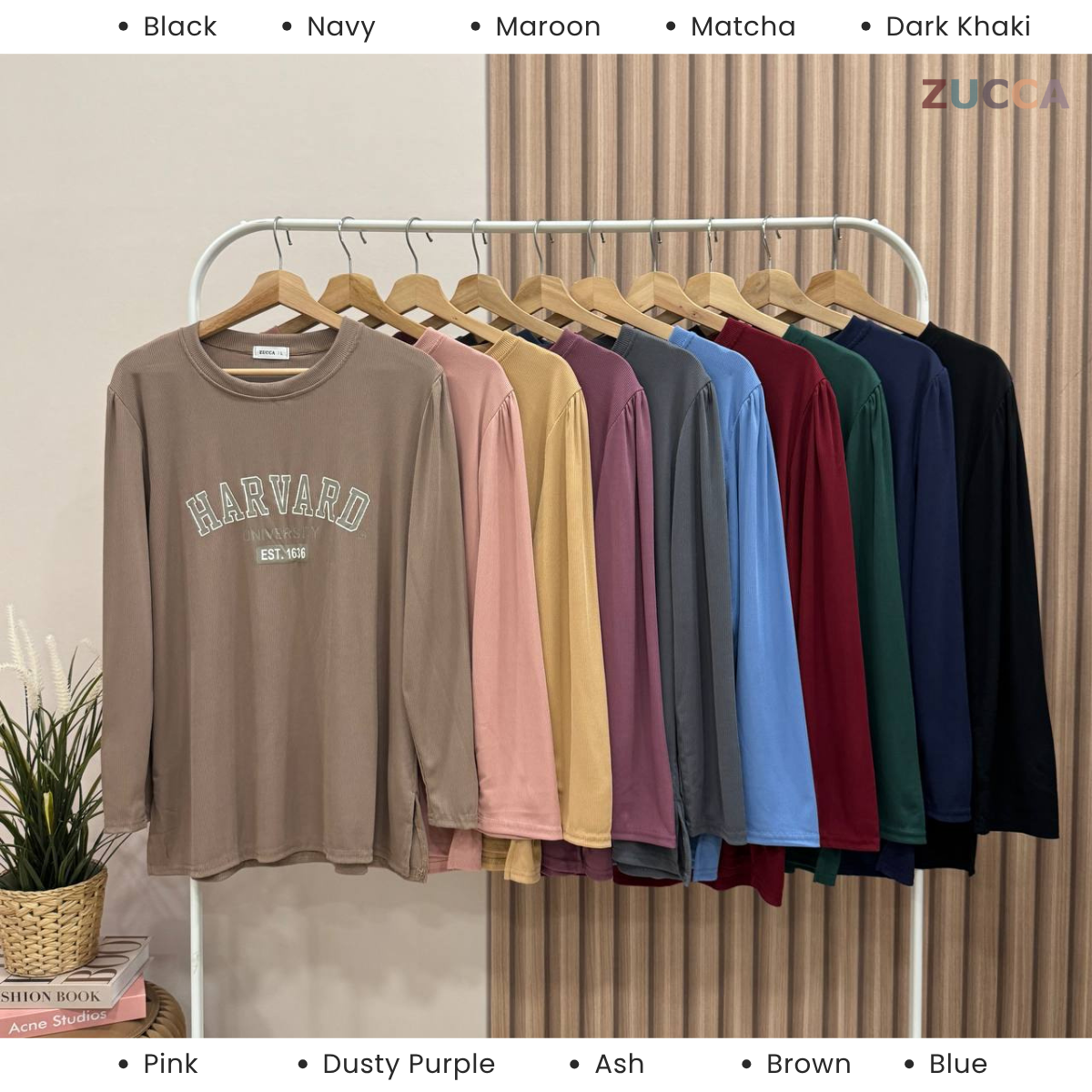 ZUCCA HELENA BAJU KASUAL WANITA - DM266 COTTON RIBBED SHIRT